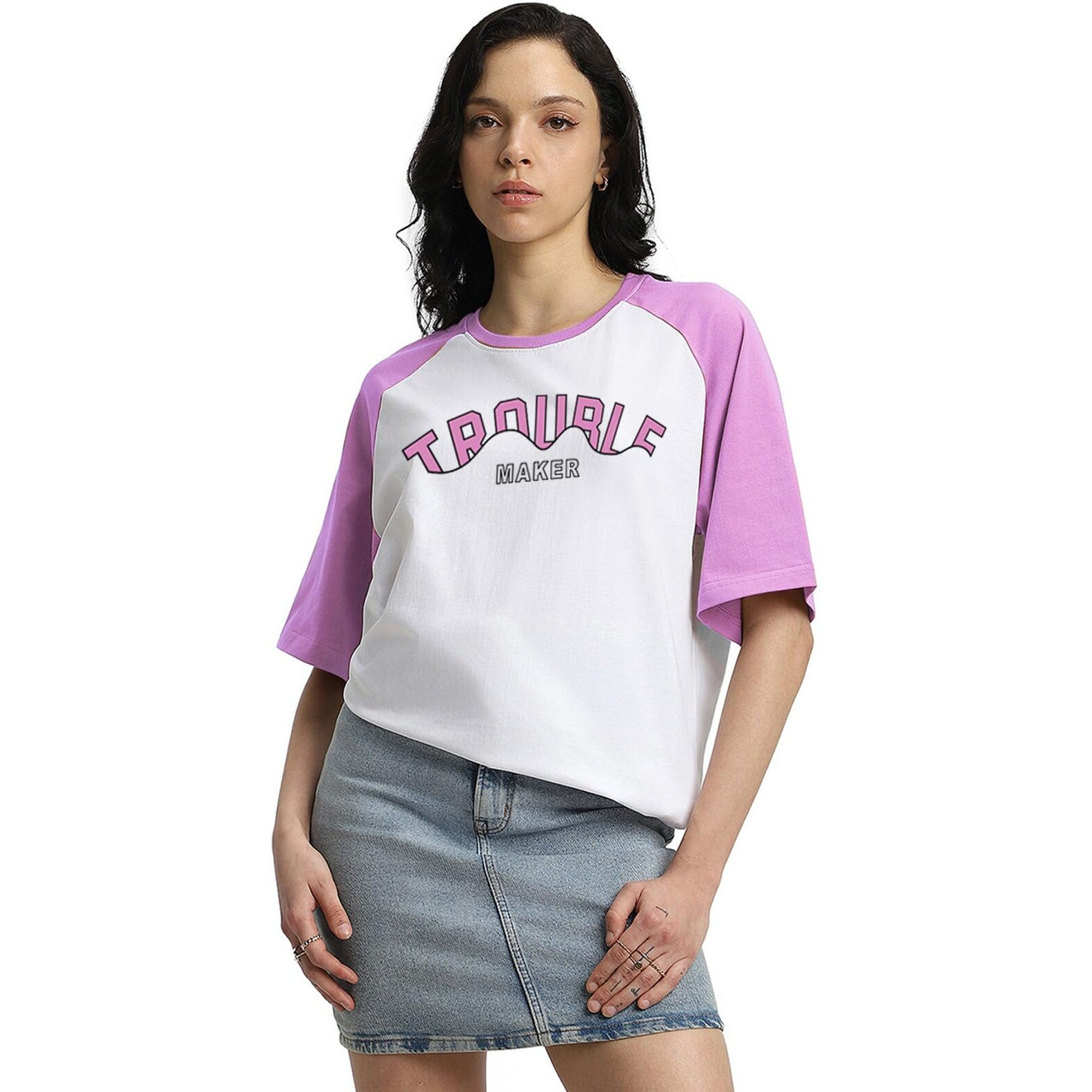 Juneberry 100% Pure Cotton Oversized Baggy Fit Round Neck T-Shirt For Women & Girls (Sizes S To 2Xl) (Os_Jb_Trblmkr27_Lc_Wt_S)