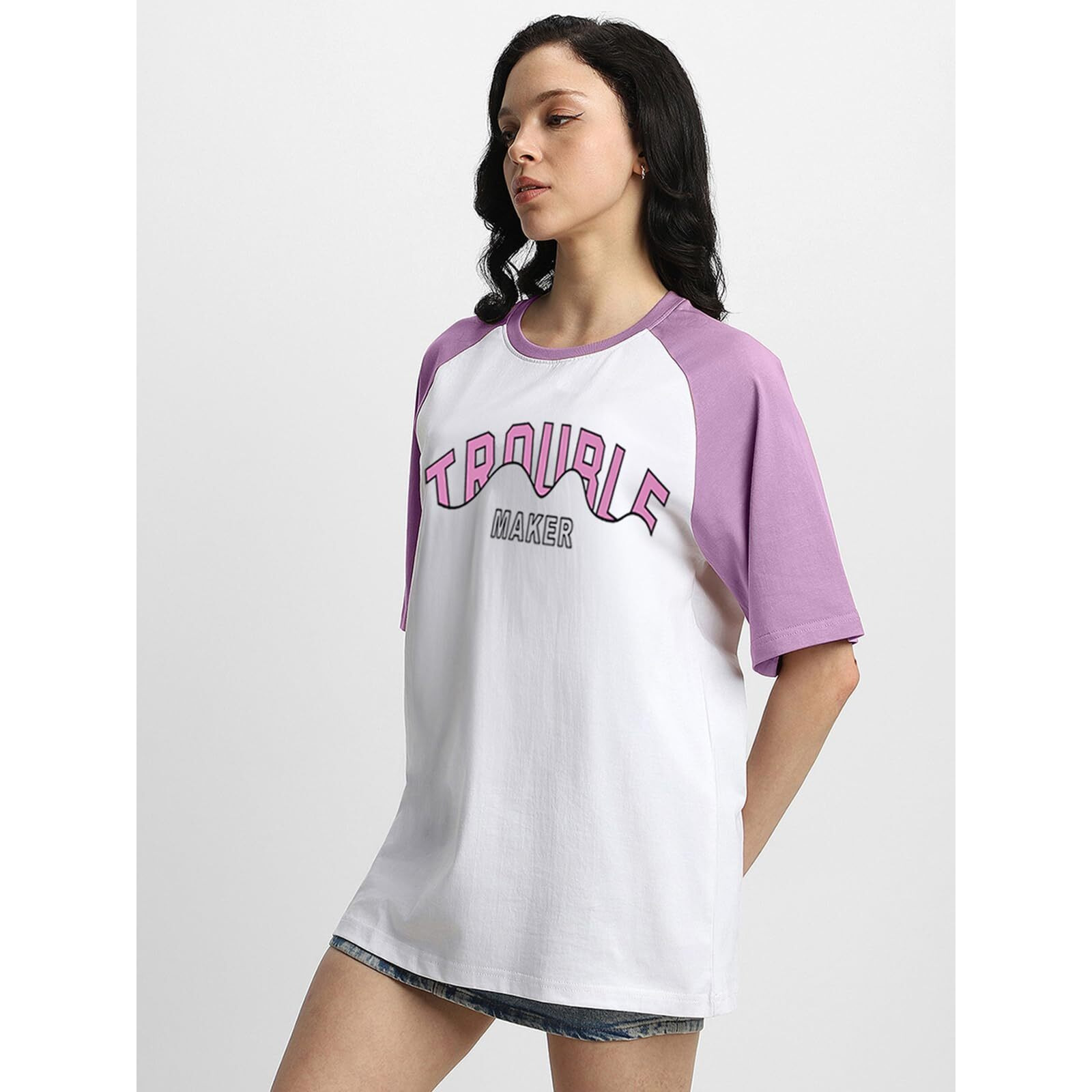 Juneberry 100% Pure Cotton Oversized Baggy Fit Round Neck T-Shirt For Women & Girls (Sizes S To 2Xl) (Os_Jb_Trblmkr27_Lc_Wt_S)