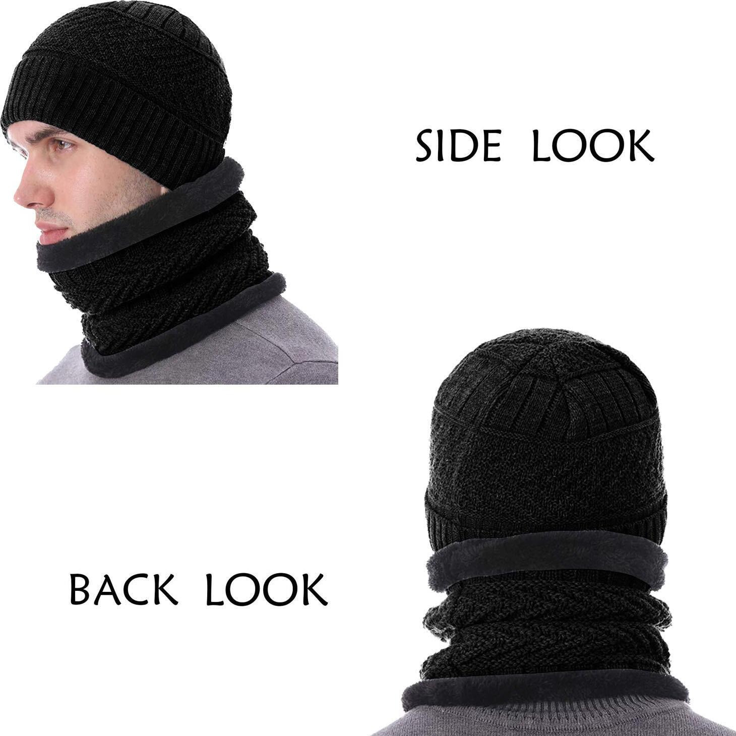 Digital Shopee Advance Quality 2 Pieces Winter Beanie Cap Neck Scarf Set Of 2 Warm Knitted Fur Lined For Men & Women (Color-Black)