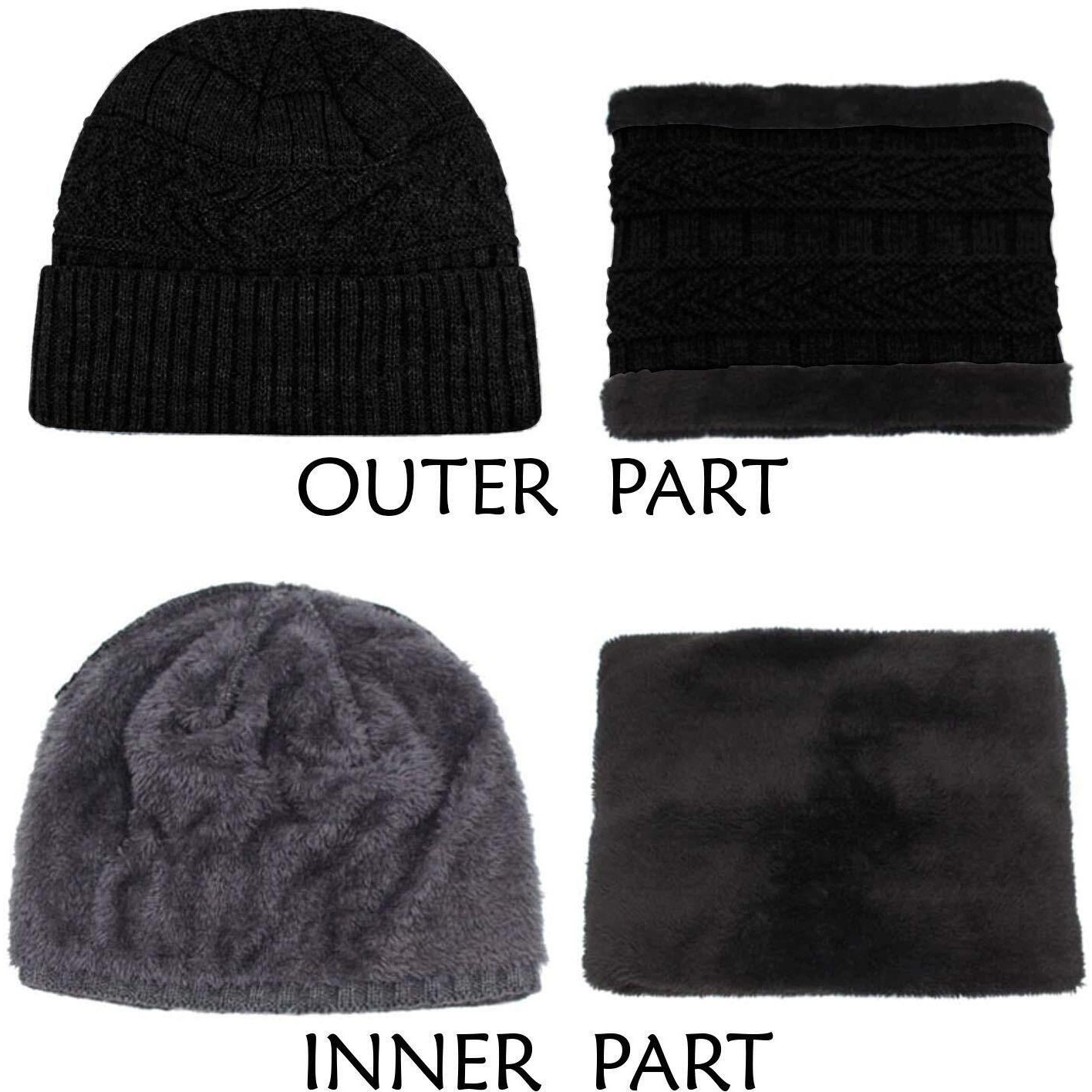 Digital Shopee Advance Quality 2 Pieces Winter Beanie Cap Neck Scarf Set Of 2 Warm Knitted Fur Lined For Men & Women (Color-Black)