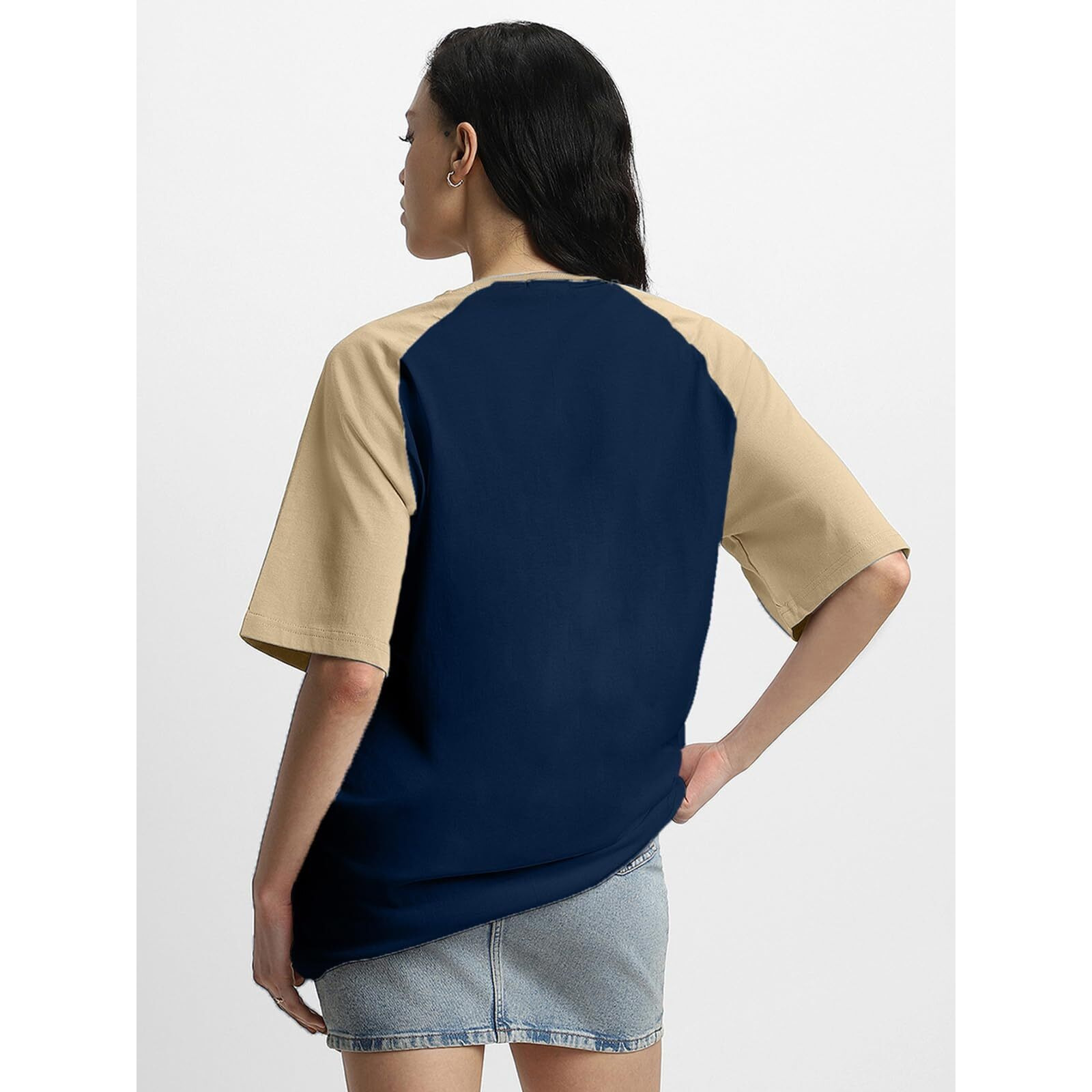 Juneberry 100% Pure Cotton Oversized Baggy Fit Round Neck T-Shirt For Women & Girls (Sizes S To 2Xl) (Os_Jb_Trblmkr27_Nv_Sw_M)