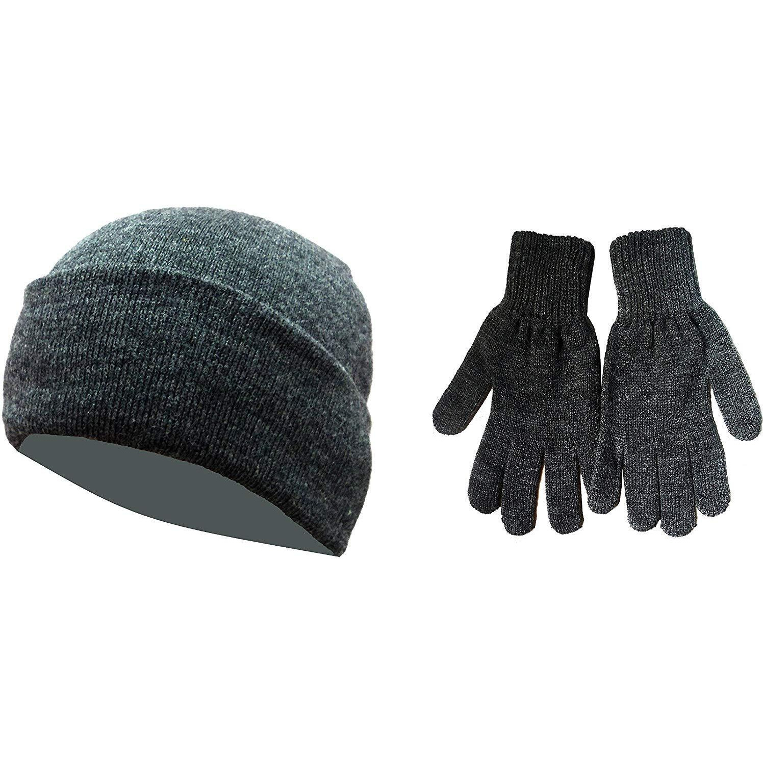 Digital Shopee Combo Of Men's And Women's Woolen Skull Cap & Woolen Gloves - Grey