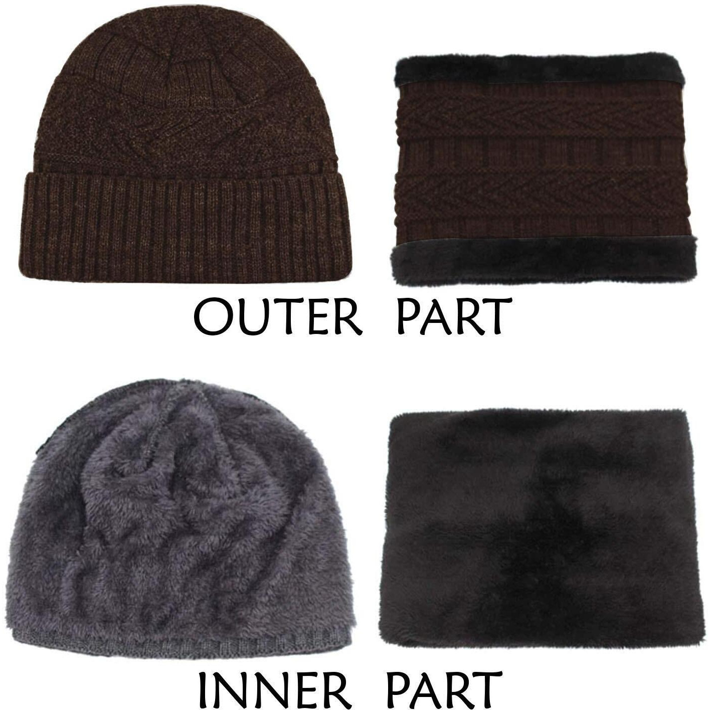 Digital Shopee Advance Quality Winter Beanie Cap With Neck Scarf Warm Knitted Fur Lined For Men & Women (Color-Brown)