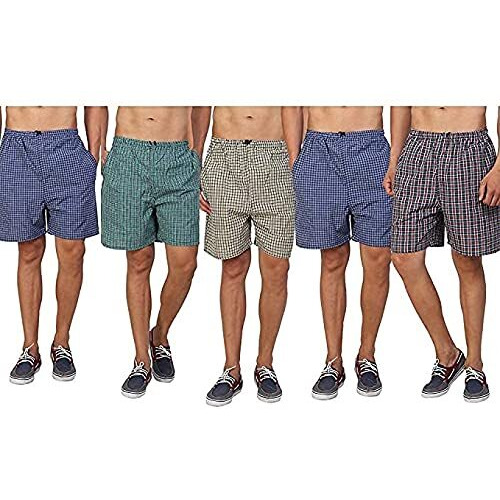 Digital Shopee Boy's Cotton Checkered Elastic Waist Double Sided Pocket Medium Size Boxer With One Adjustable N95 Mask- Pack Of 5 Boxer And 1 N95 Mask, Multicolor