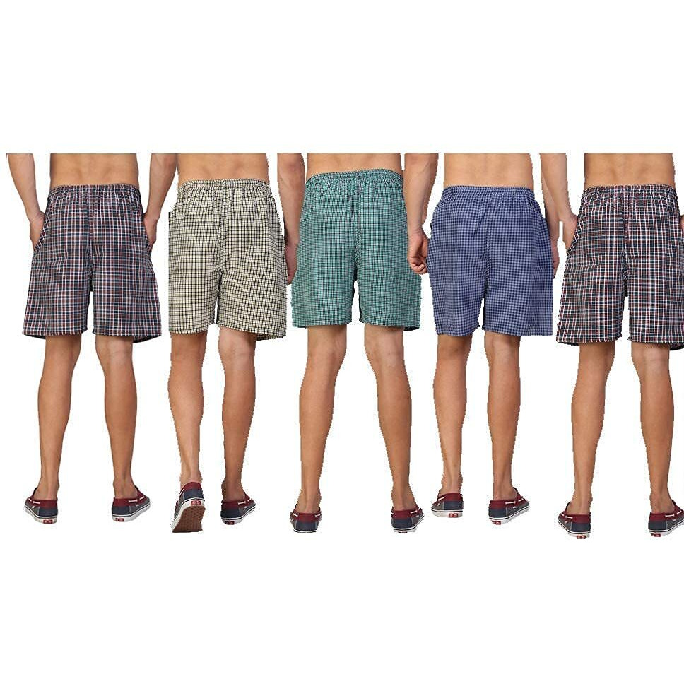 Digital Shopee Boy's Cotton Checkered Elastic Waist Double Sided Pocket Medium Size Boxer With One Adjustable N95 Mask- Pack Of 5 Boxer And 1 N95 Mask, Multicolor