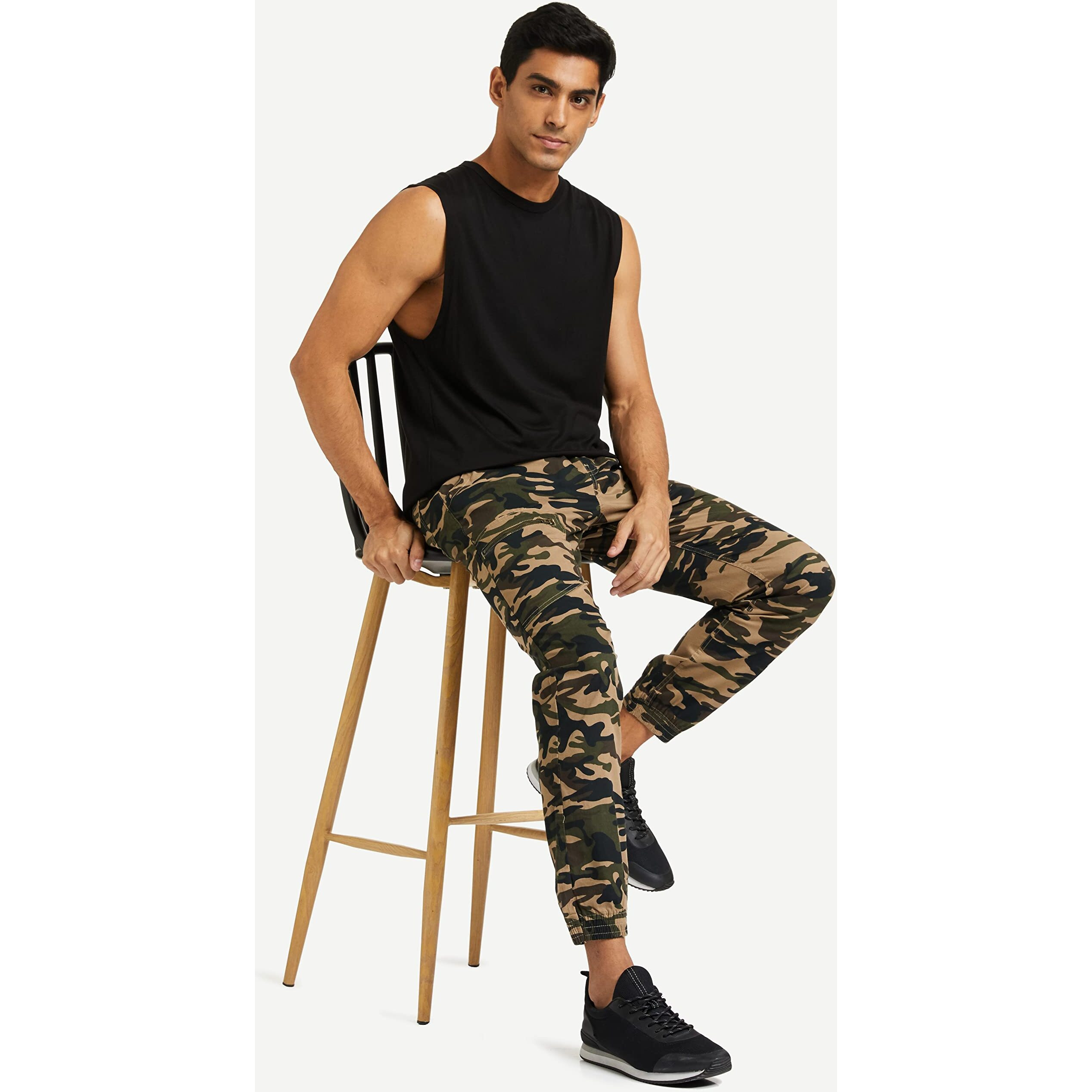 Diverse Men's Slim Casual Joggers (Dcmct55Sc19L37-1011B_Beige/Black_36)