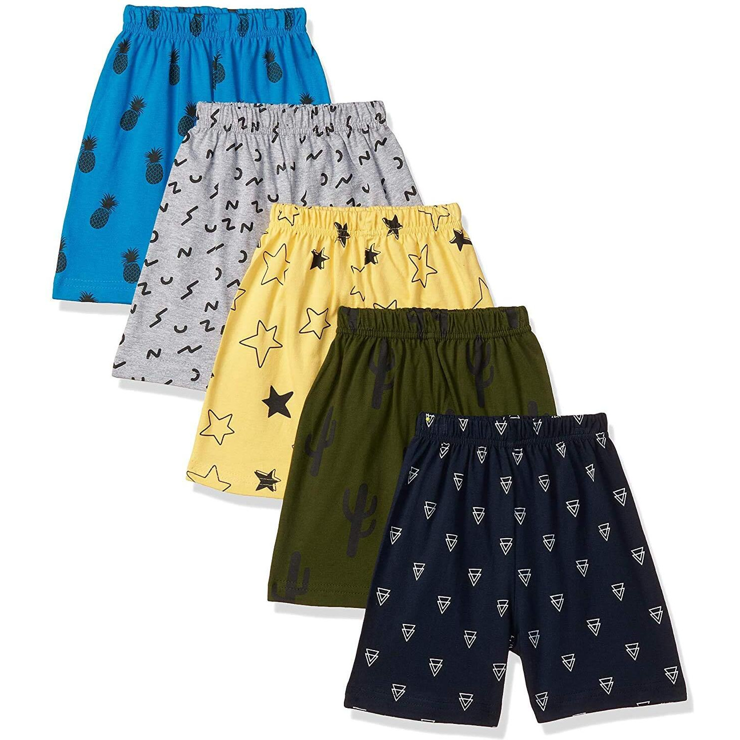 T2F Boys Cotton Printed Shorts(Pack Of 5)