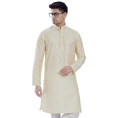 Divisive Men's Printed Cotton Silk Blend Only Slim Fit Kurta (Dkrt703_Xl_Cream)