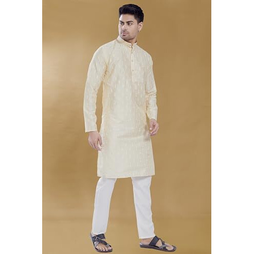 Divisive Men's Printed Cotton Silk Blend Only Slim Fit Kurta (Dkrt703_Xl_Cream)