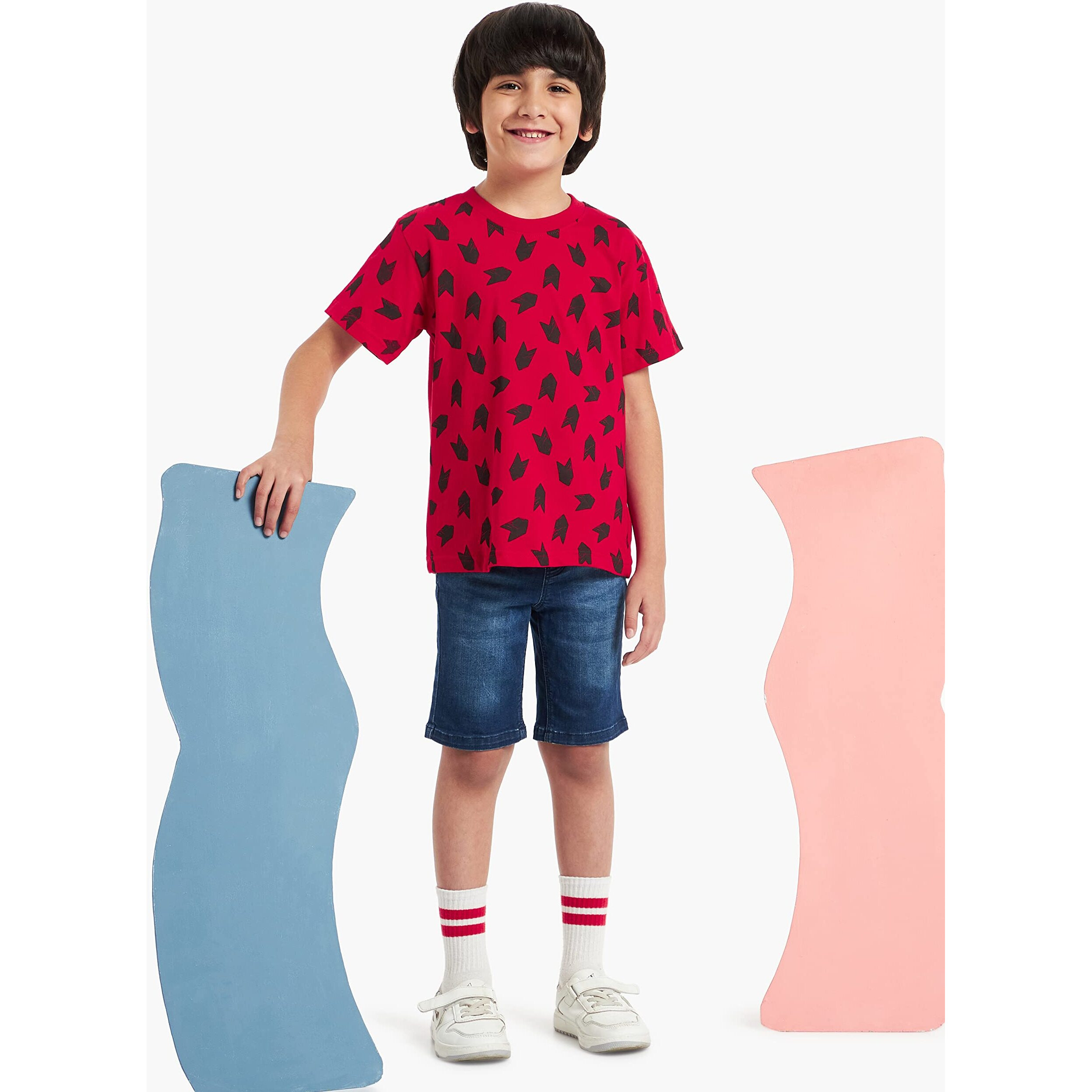 T2F Boy Cotton Printed Regular Fit T-Shirt(Pack Of 5),Multicolour,13-14 Years