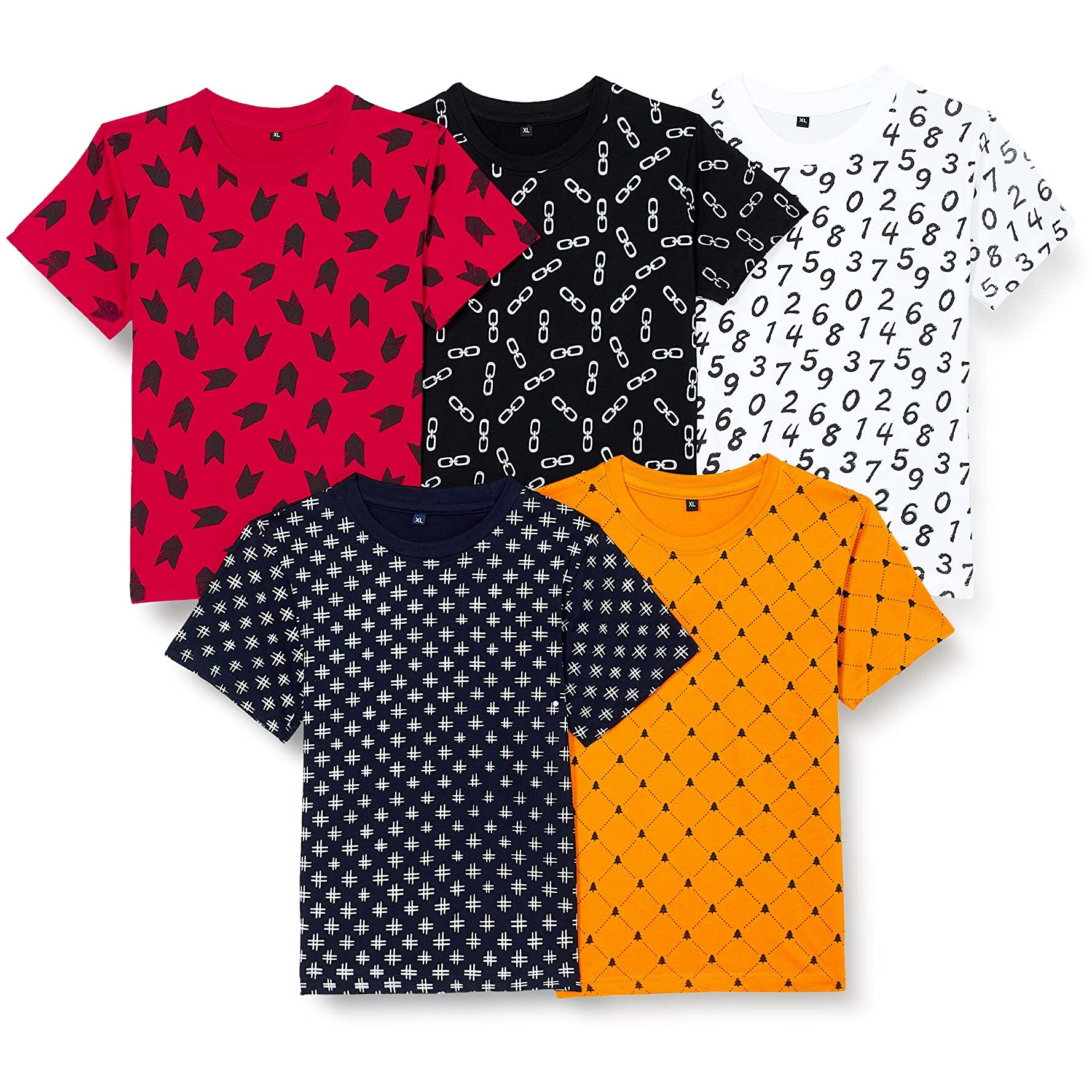 T2F Boy Cotton Printed Regular Fit T-Shirt(Pack Of 5),Multicolour,9-10 Years