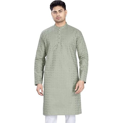 Divisive Men's Thread Embroidered Cotton Only Slim Fit Kurta (Dkrt1092_4Xl_Olive)