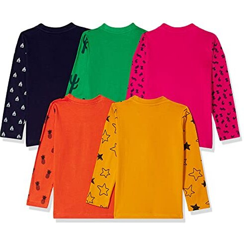 T2F Boy Cotton Regular Fit Full Sleeve T-Shirt(Pack Of 5),Multicolour,13-14 Years