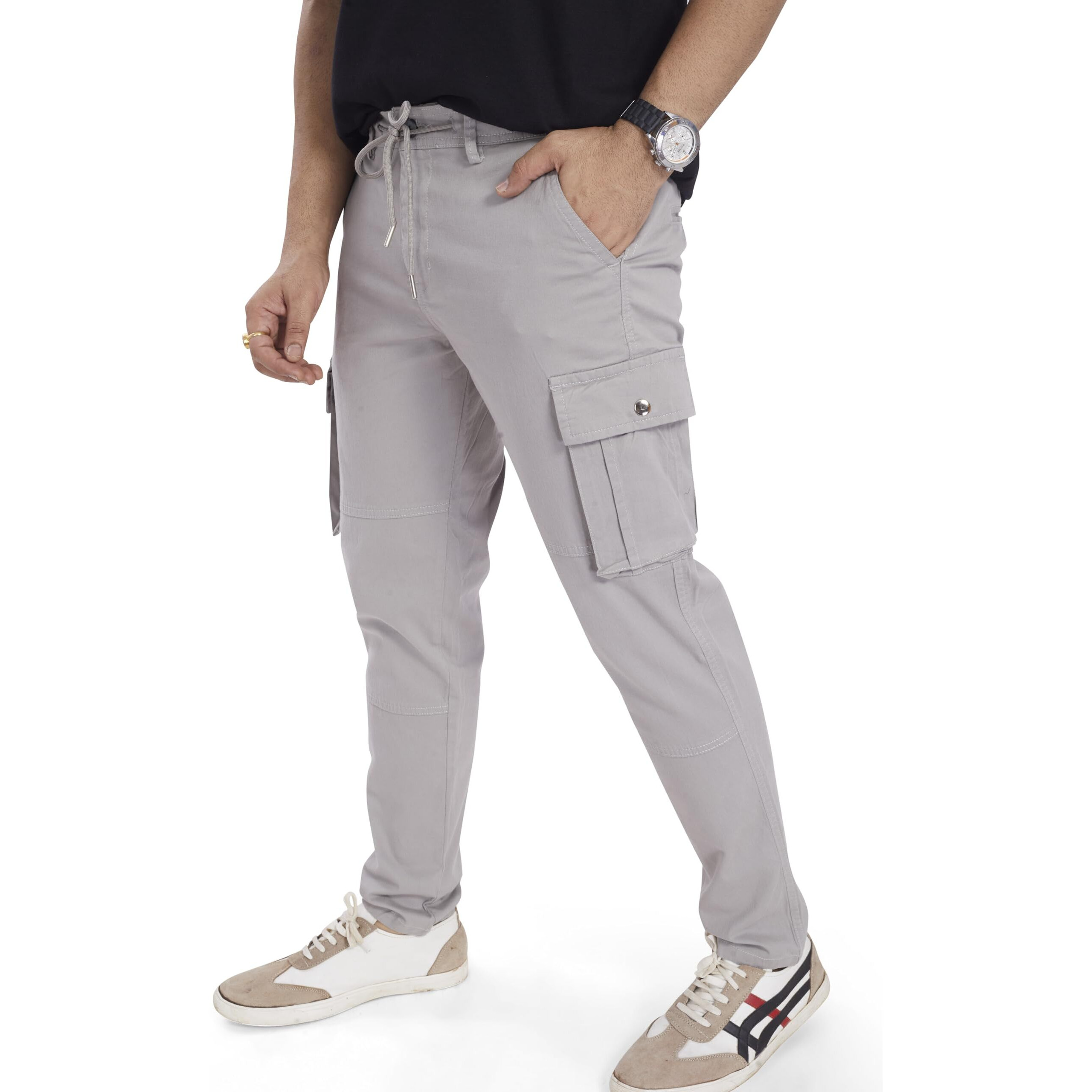 Divisive Men's Cotton Cargo Pants (Dcr103_36_Ice Grey)
