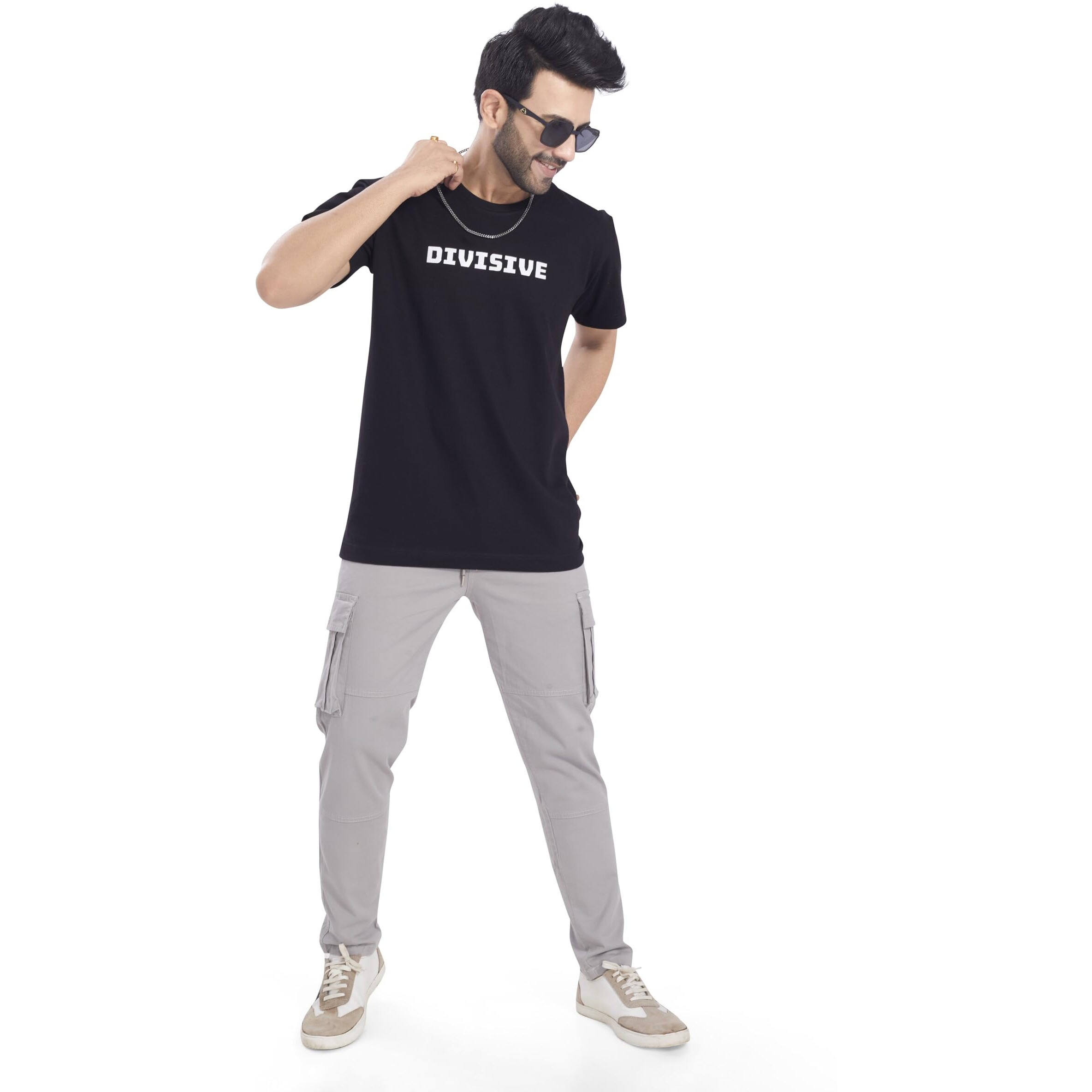 Divisive Men's Cotton Cargo Pants (Dcr103_36_Ice Grey)