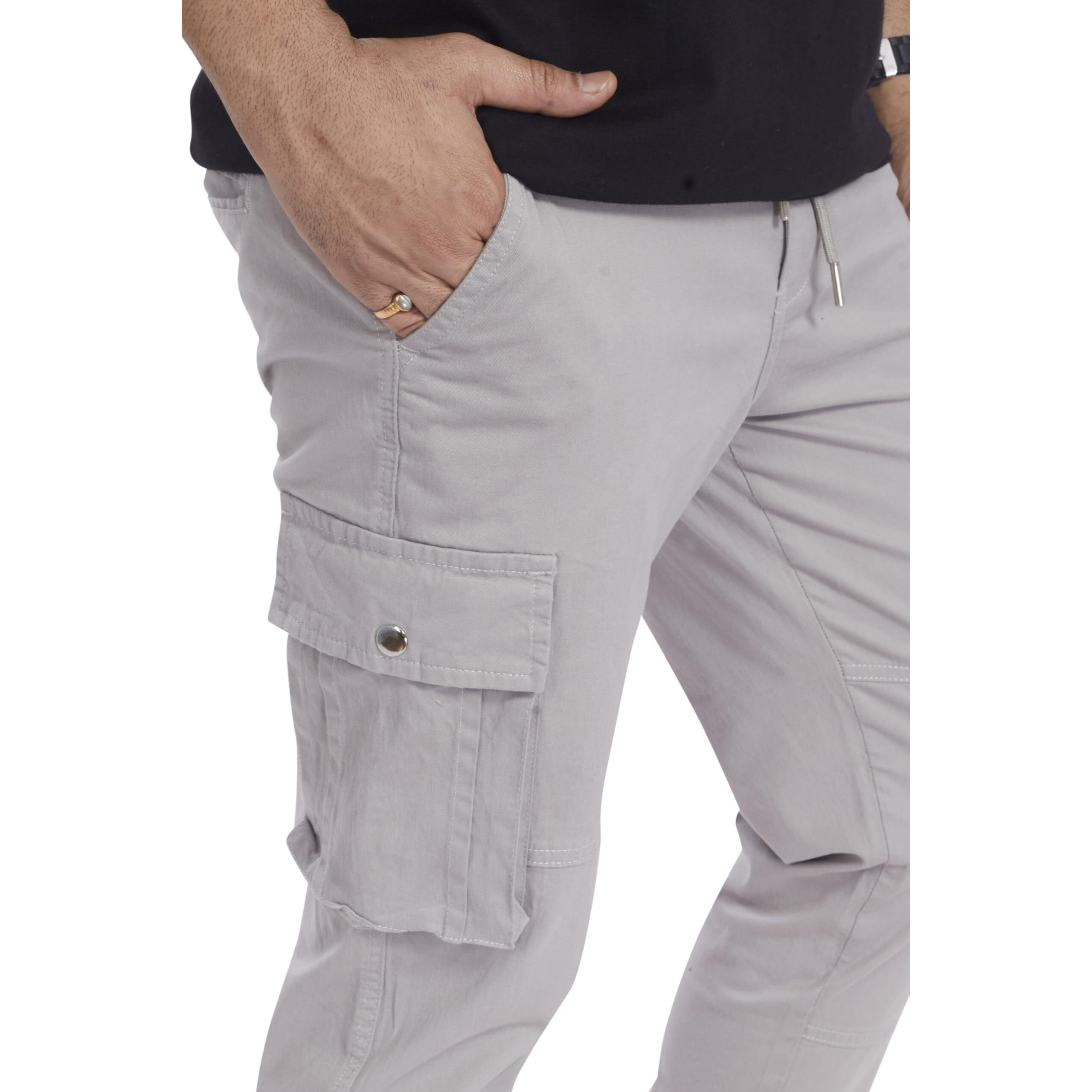 Divisive Men's Cotton Cargo Pants (Dcr103_36_Ice Grey)