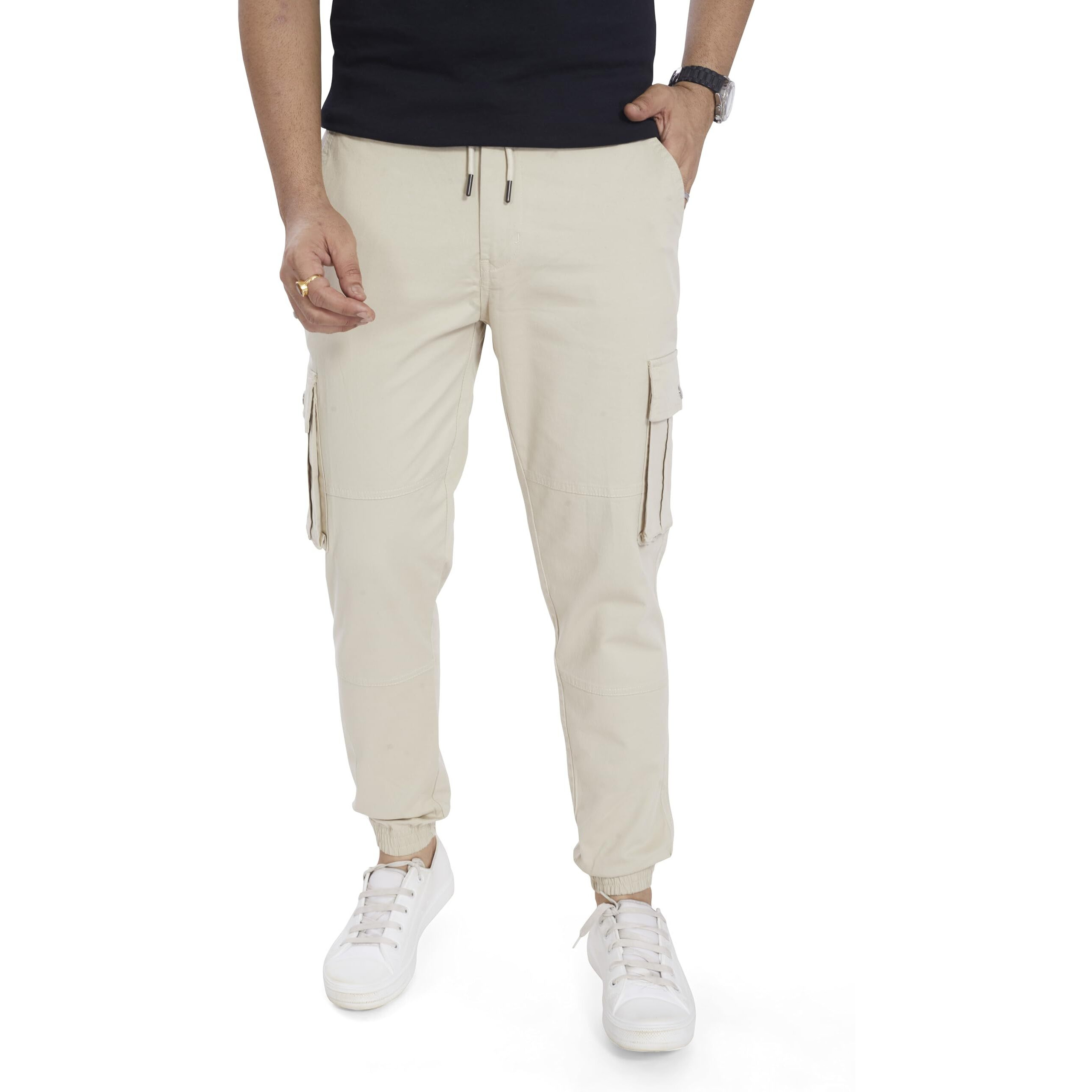 Divisive Men's Cotton Cargo Joggers Pants (Dcr121_32_Ecru)