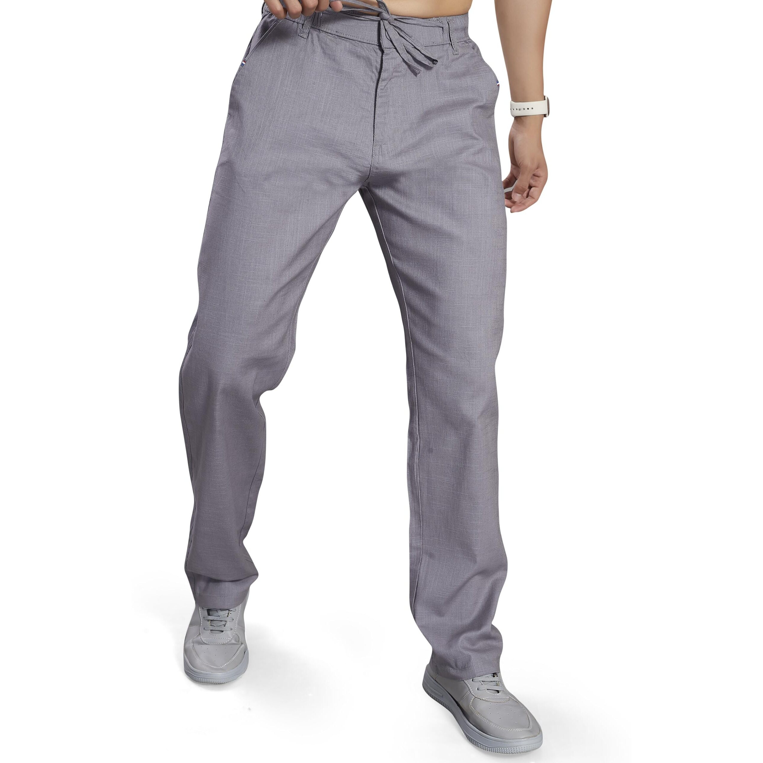 Divisive Men's Relaxed Fit Cotton Linen Blend Trousers (Dpt73_32_Dark Grey)