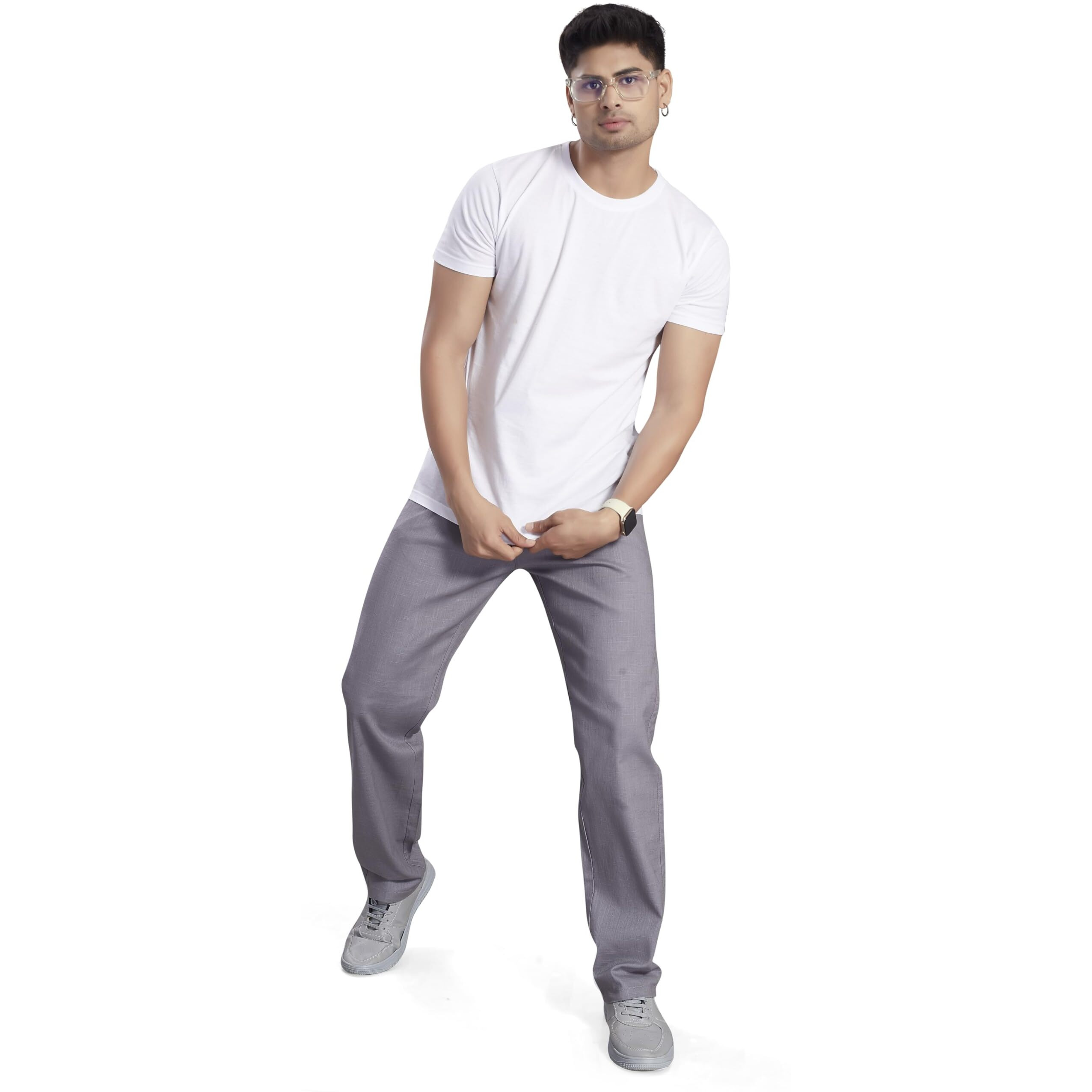 Divisive Men's Relaxed Fit Cotton Linen Blend Trousers (Dpt73_32_Dark Grey)