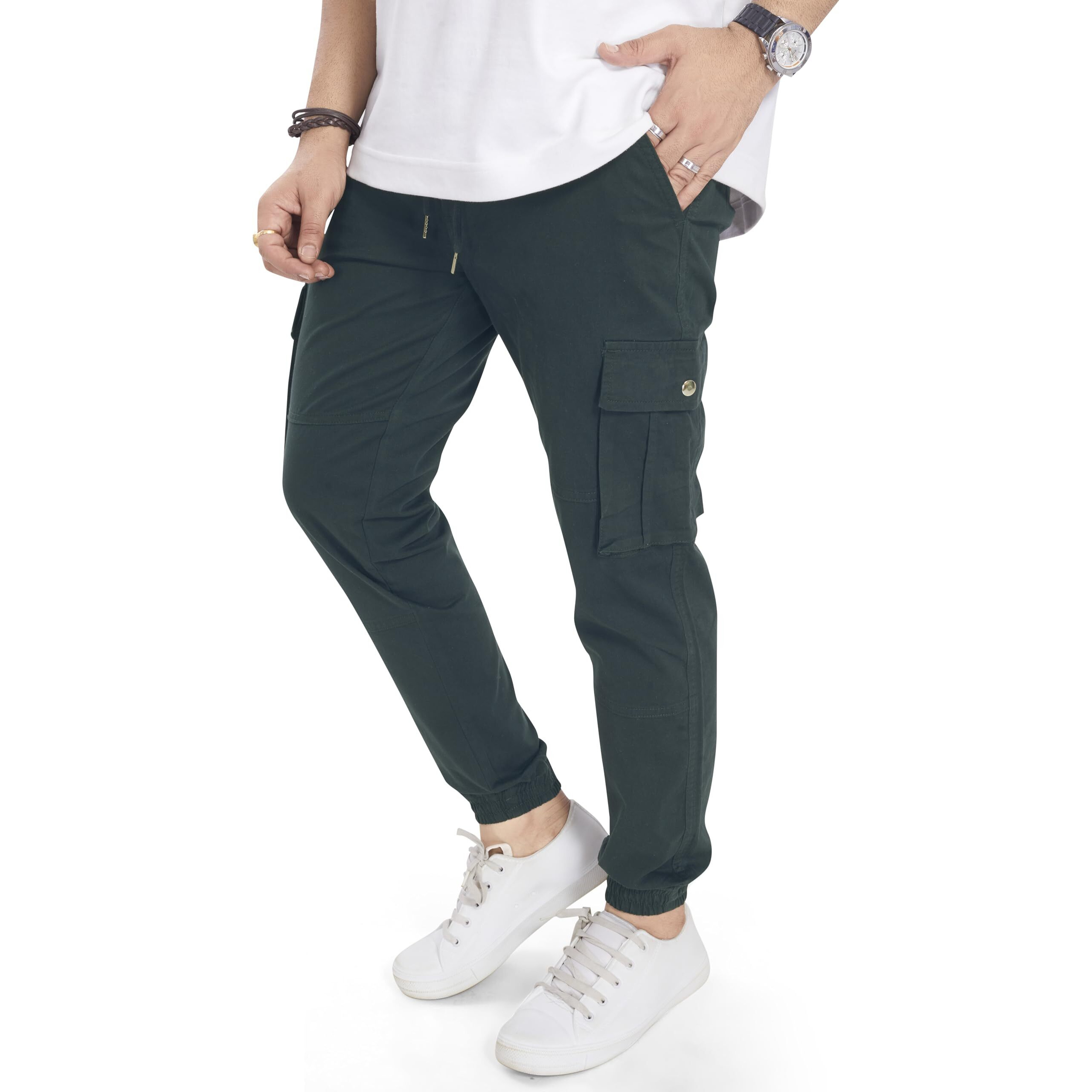 Divisive Men's Cotton Cargo Joggers Pants (Dcr130_32_Teal)