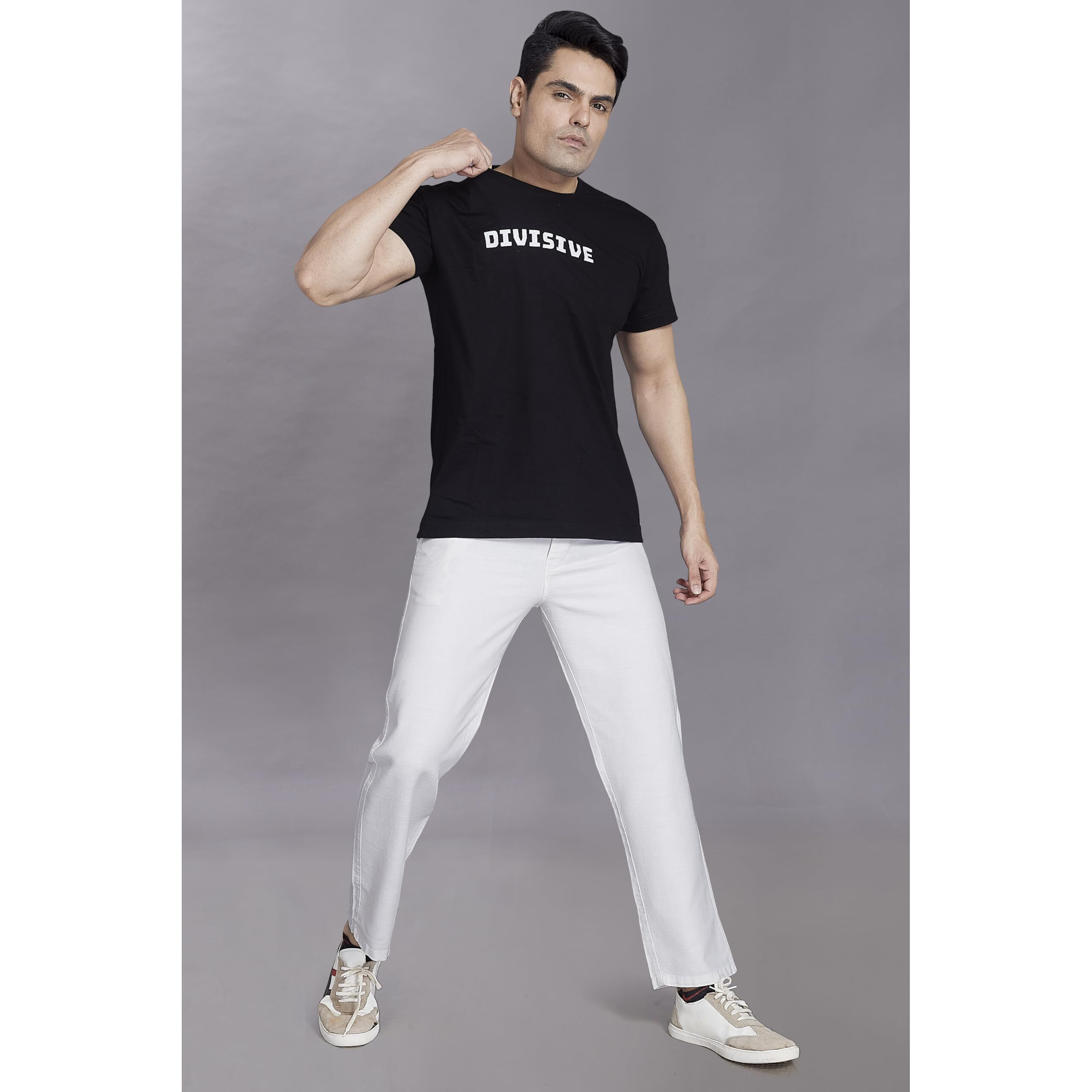 Divisive Men's Relaxed Fit Cotton Linen Blend Trousers (Dpt51_34_White)