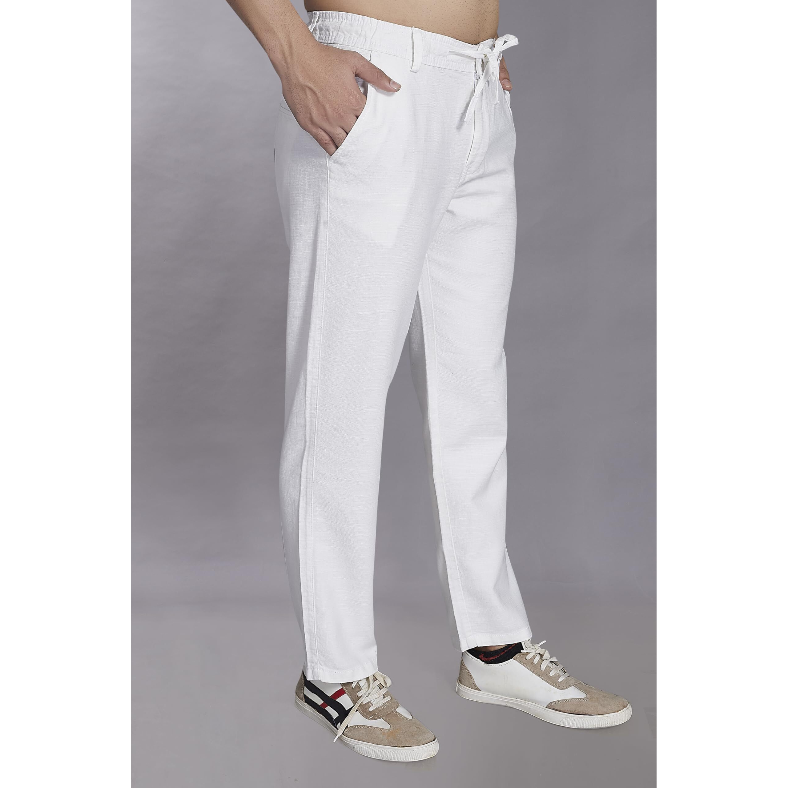 Divisive Men's Relaxed Fit Cotton Linen Blend Trousers (Dpt51_34_White)