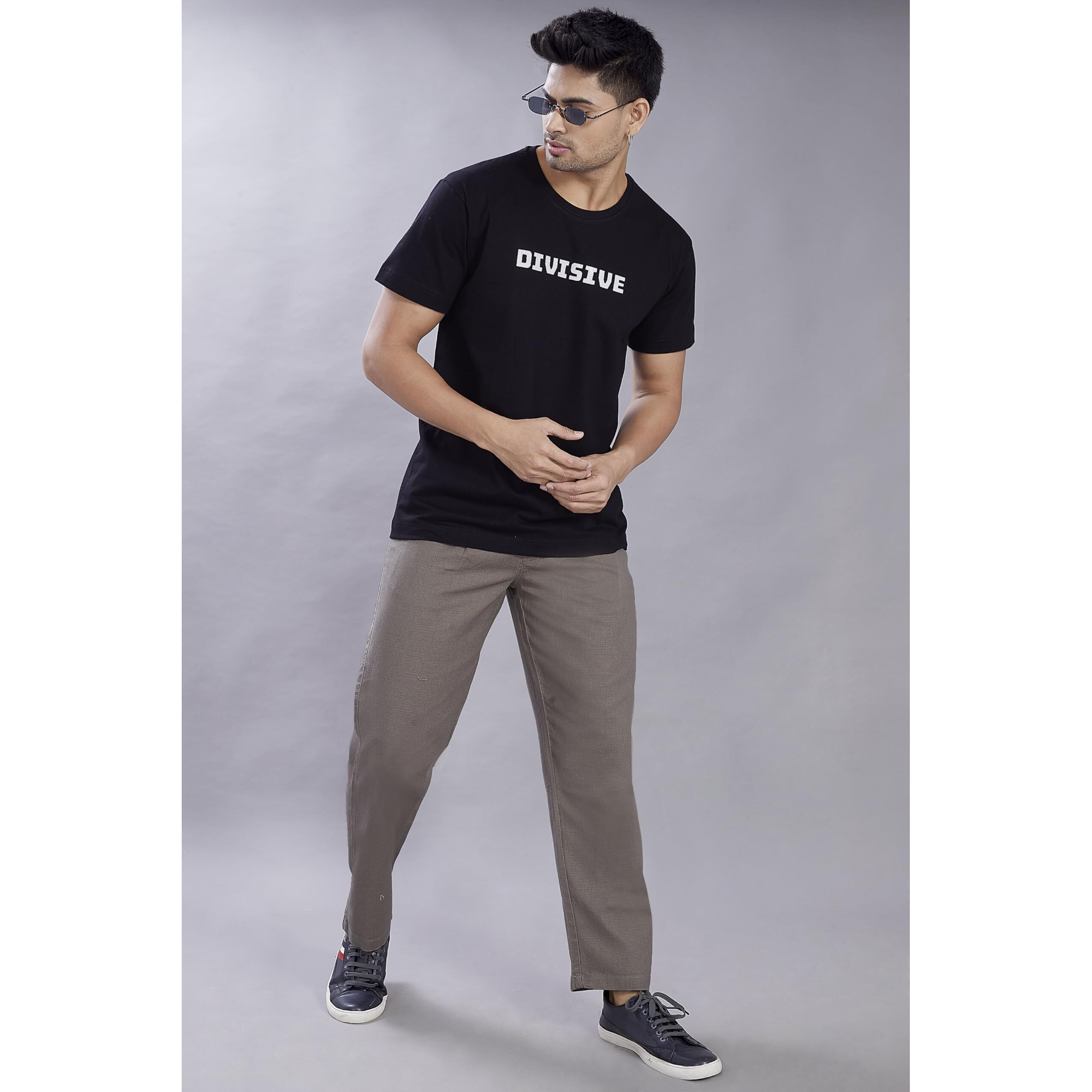 Divisive Men's Relaxed Fit Front Pleated Cotton Linen Blend Trousers (Dpt40_38_Stone Grey)