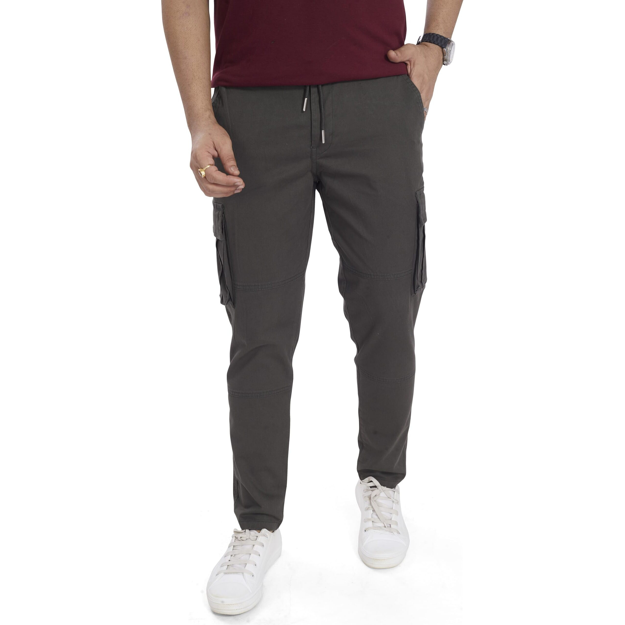 Divisive Men's Cotton Cargo Pants (Dcr109_38_Dark Green)