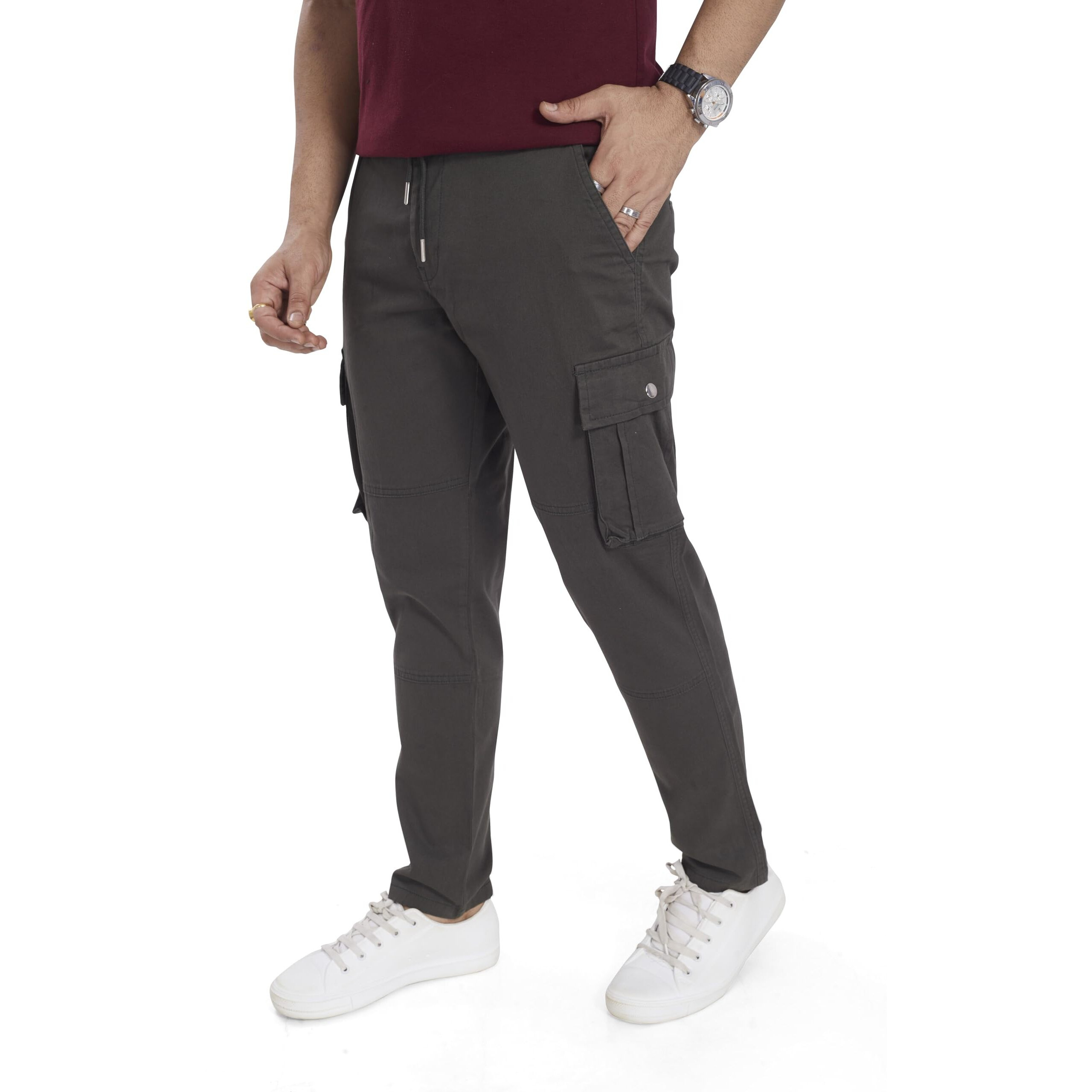 Divisive Men's Cotton Cargo Pants (Dcr109_38_Dark Green)