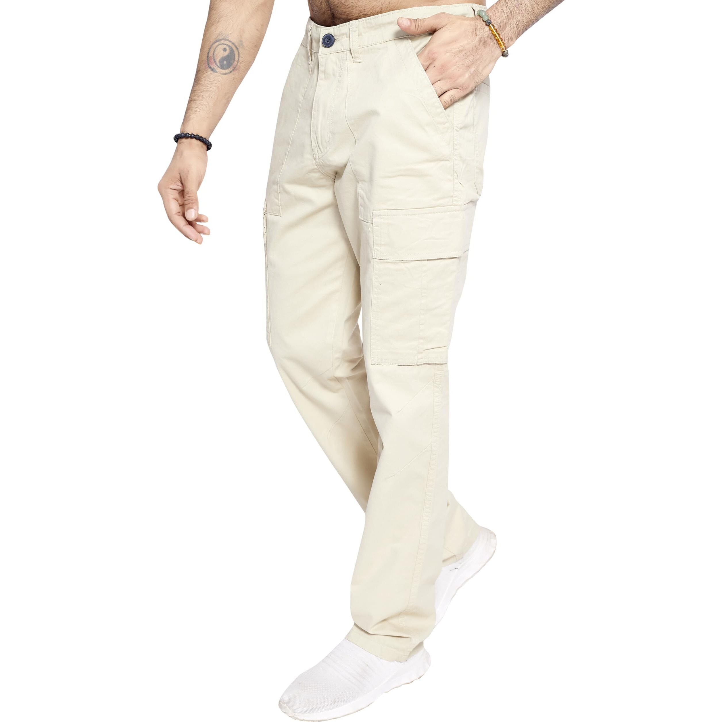 Divisive Men's Cotton Cargo Pants (Dcr154_32_Beige)