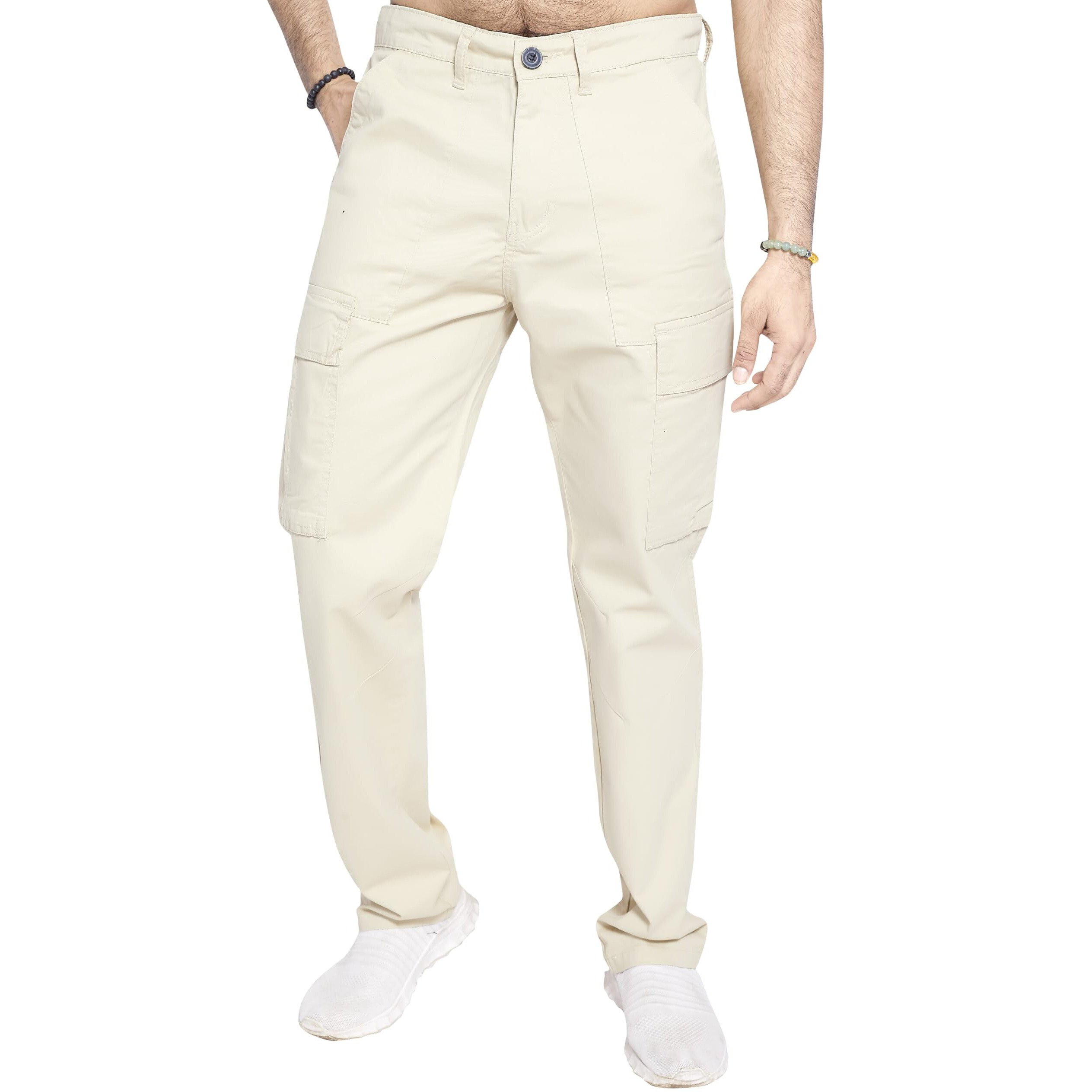 Divisive Men's Cotton Cargo Pants (Dcr154_32_Beige)