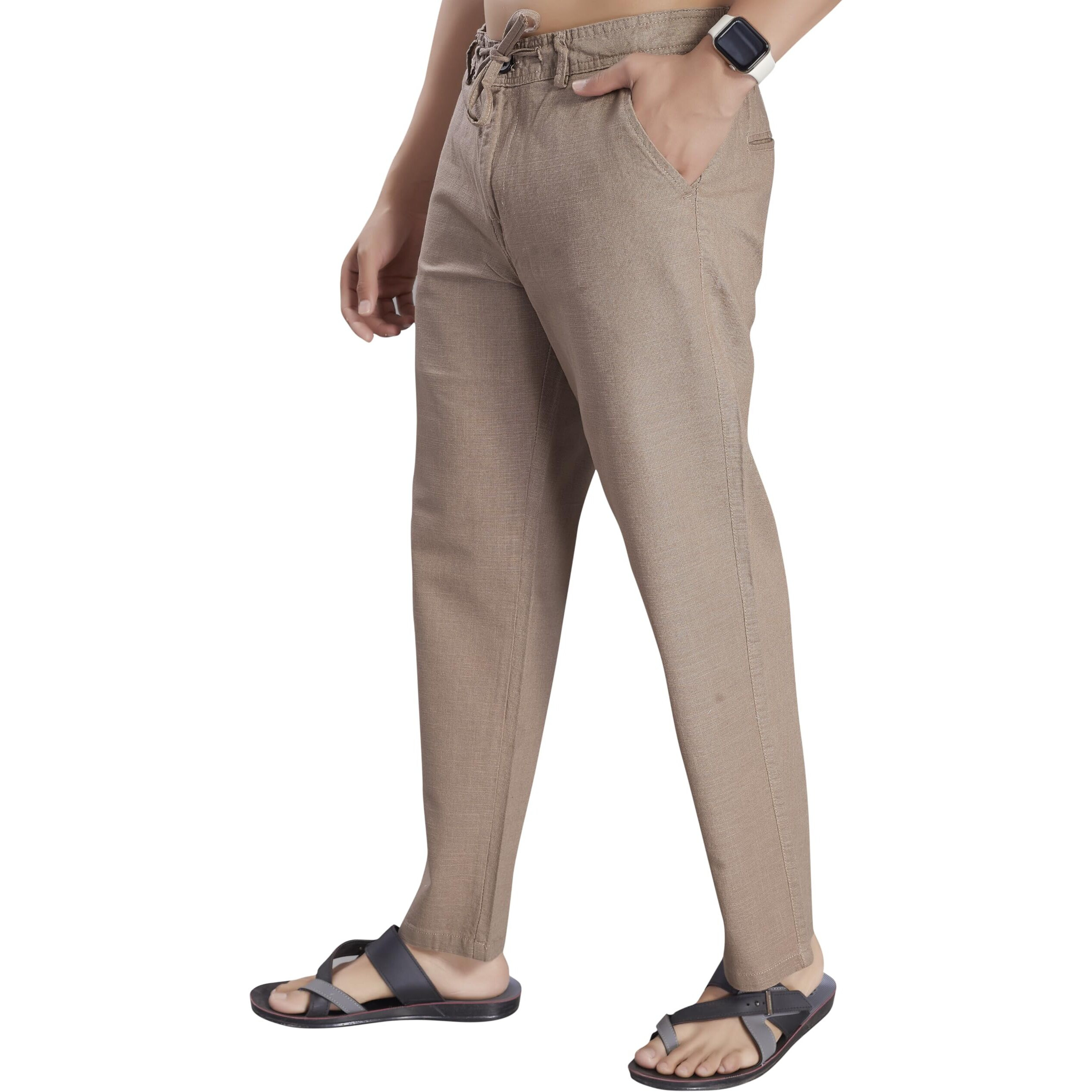 Divisive Men's Relaxed Fit Cotton Linen Blend Trousers (Dpt13_36_Camel)