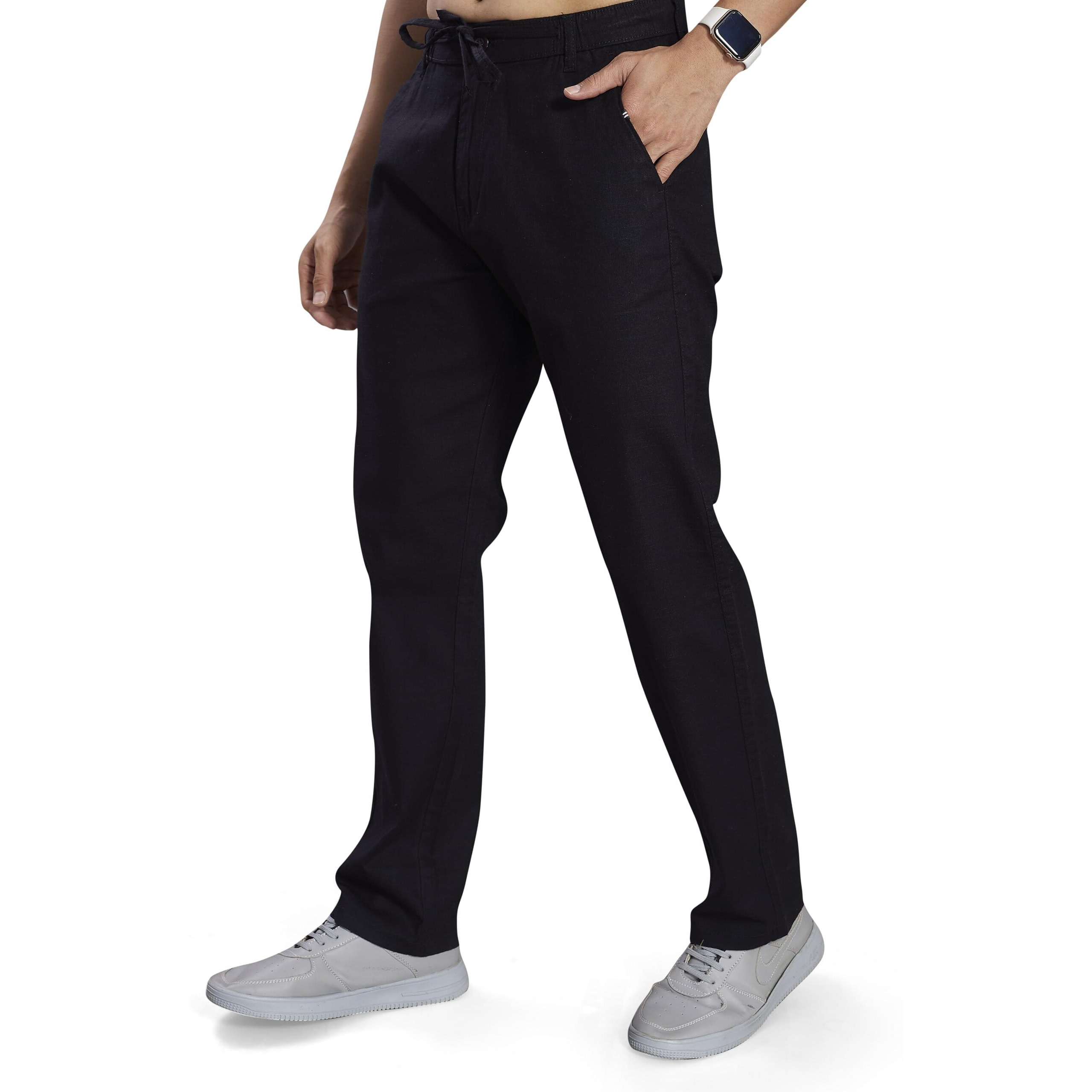 Divisive Men's Relaxed Fit Cotton Linen Blend Trousers (Dpt72_36_Black)