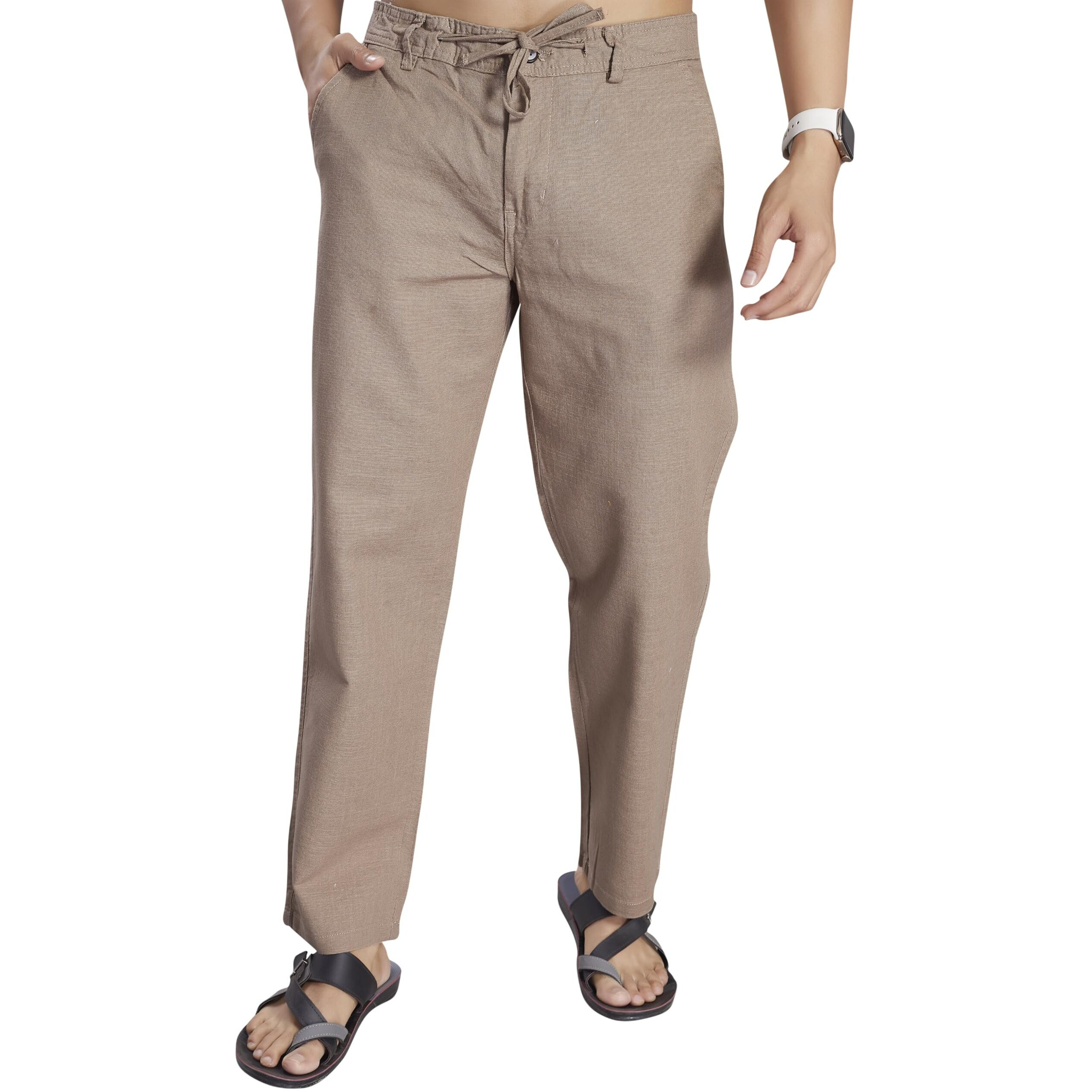 Divisive Men's Relaxed Fit Cotton Linen Blend Trousers (Dpt13_38_Camel)