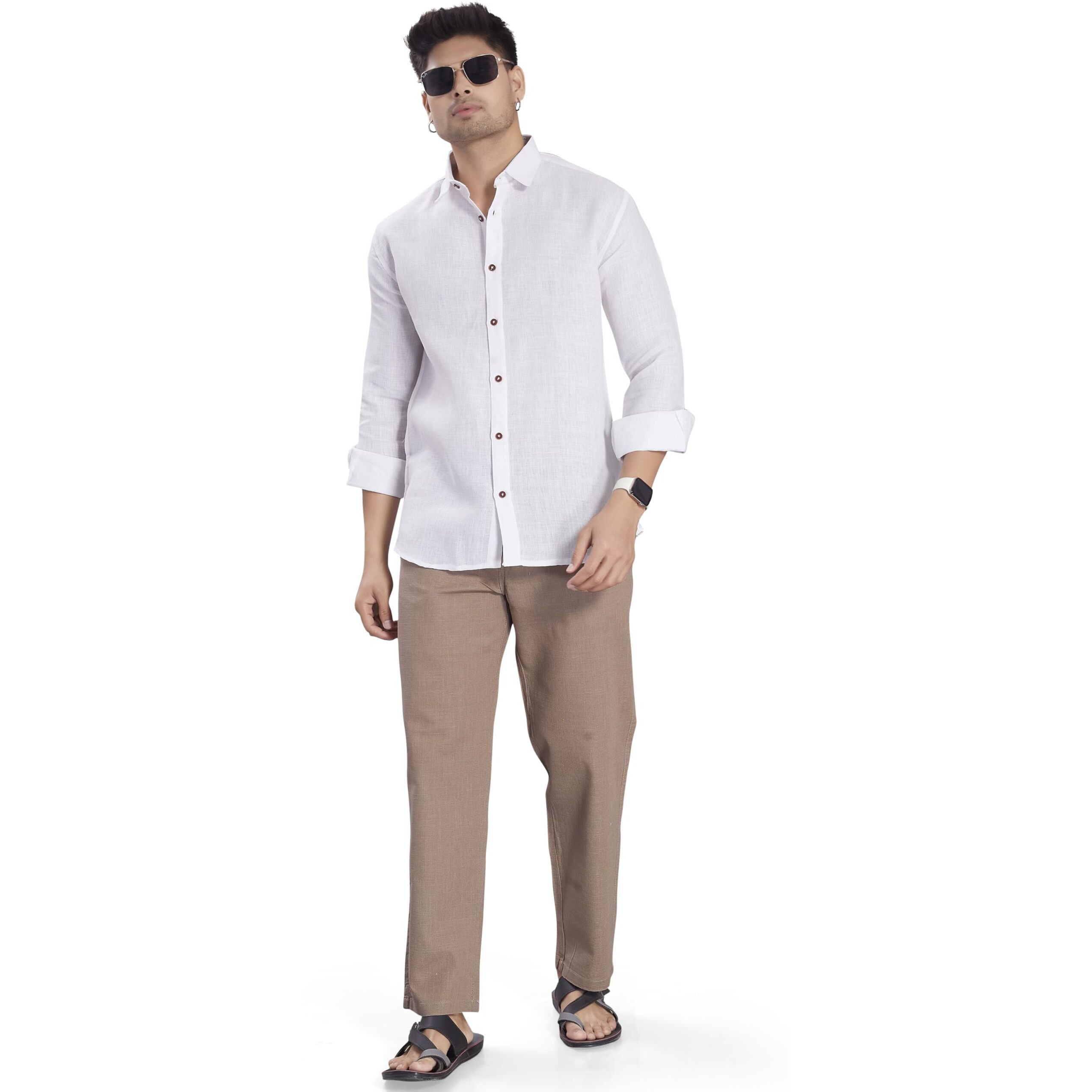 Divisive Men's Relaxed Fit Cotton Linen Blend Trousers (Dpt13_38_Camel)