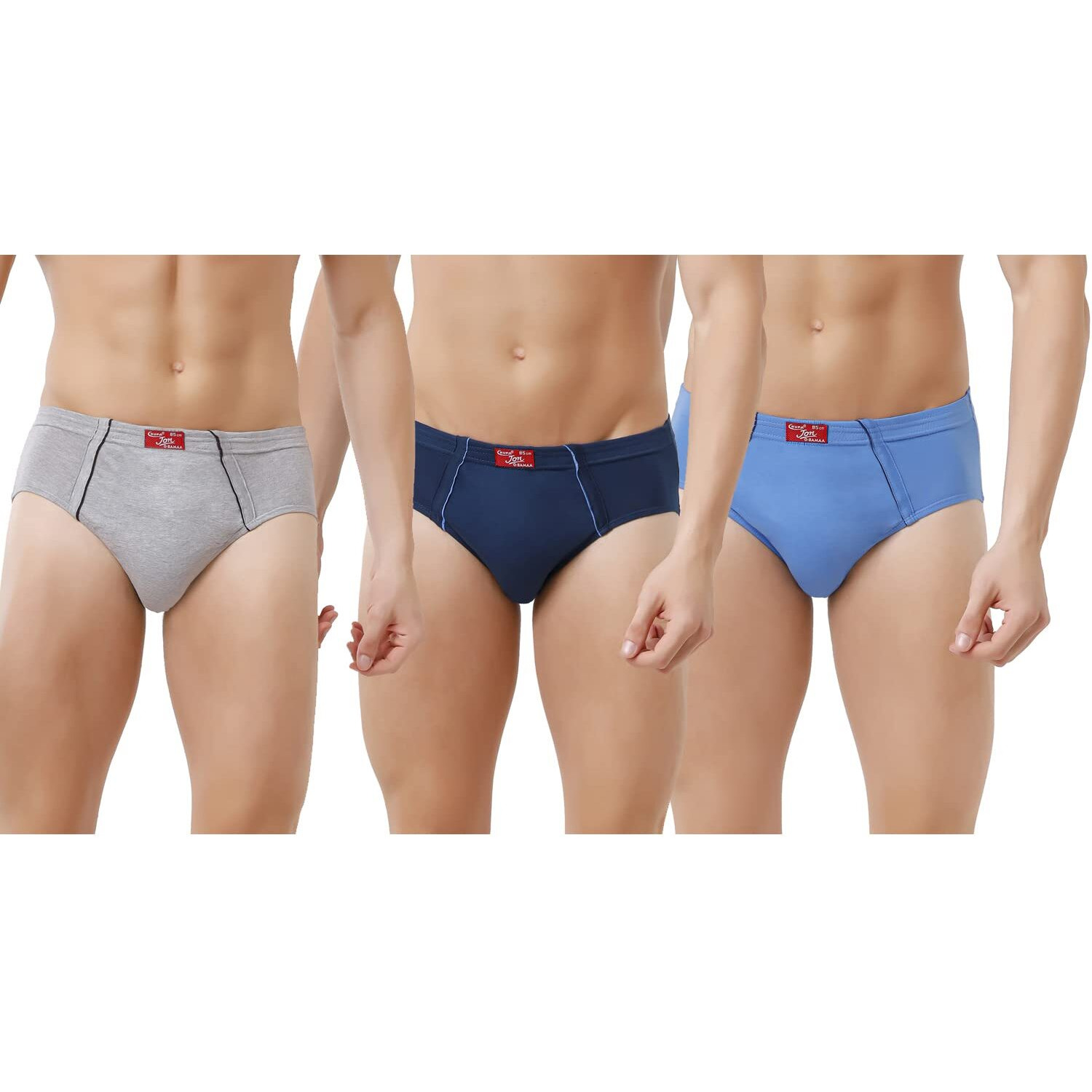 Rupa Jon Plain Brief For Men, 100% Cotton Fabric, Inner Elastic, Pack Of 3