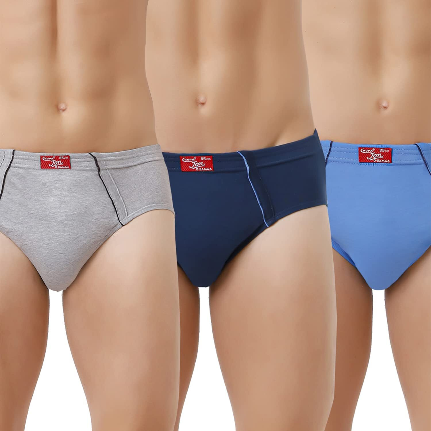 Rupa Jon Plain Brief For Men, 100% Cotton Fabric, Inner Elastic, Pack Of 3