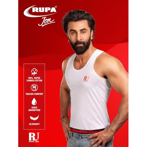 Rupa Jon Sleeveless Vest For Men, 100% Cotton Fabric, Round Neck, Pack Of 2