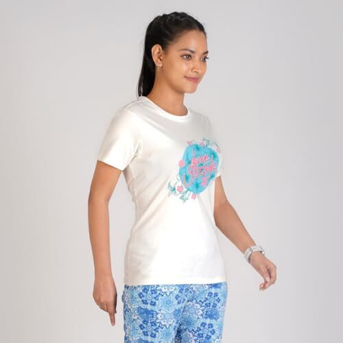 Rupa Colors Playsure Printed Cotton Blended Round Neck Women's T-Shirt, Short-Sleeve, Pack Of 1