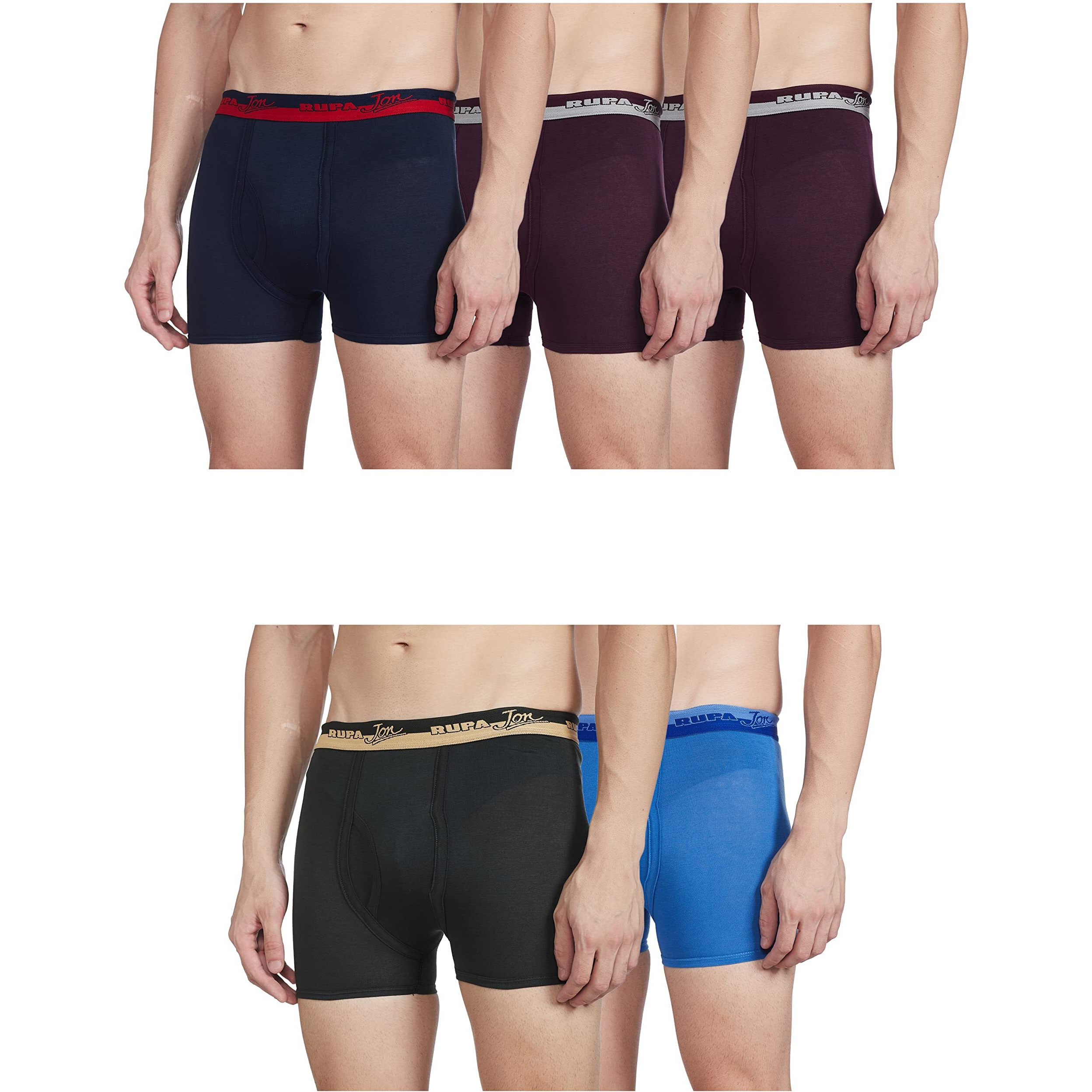 Rupa Jon Plain Trunk For Men, 100% Cotton Material, Outer Elastic, Pack Of 5 Assorted