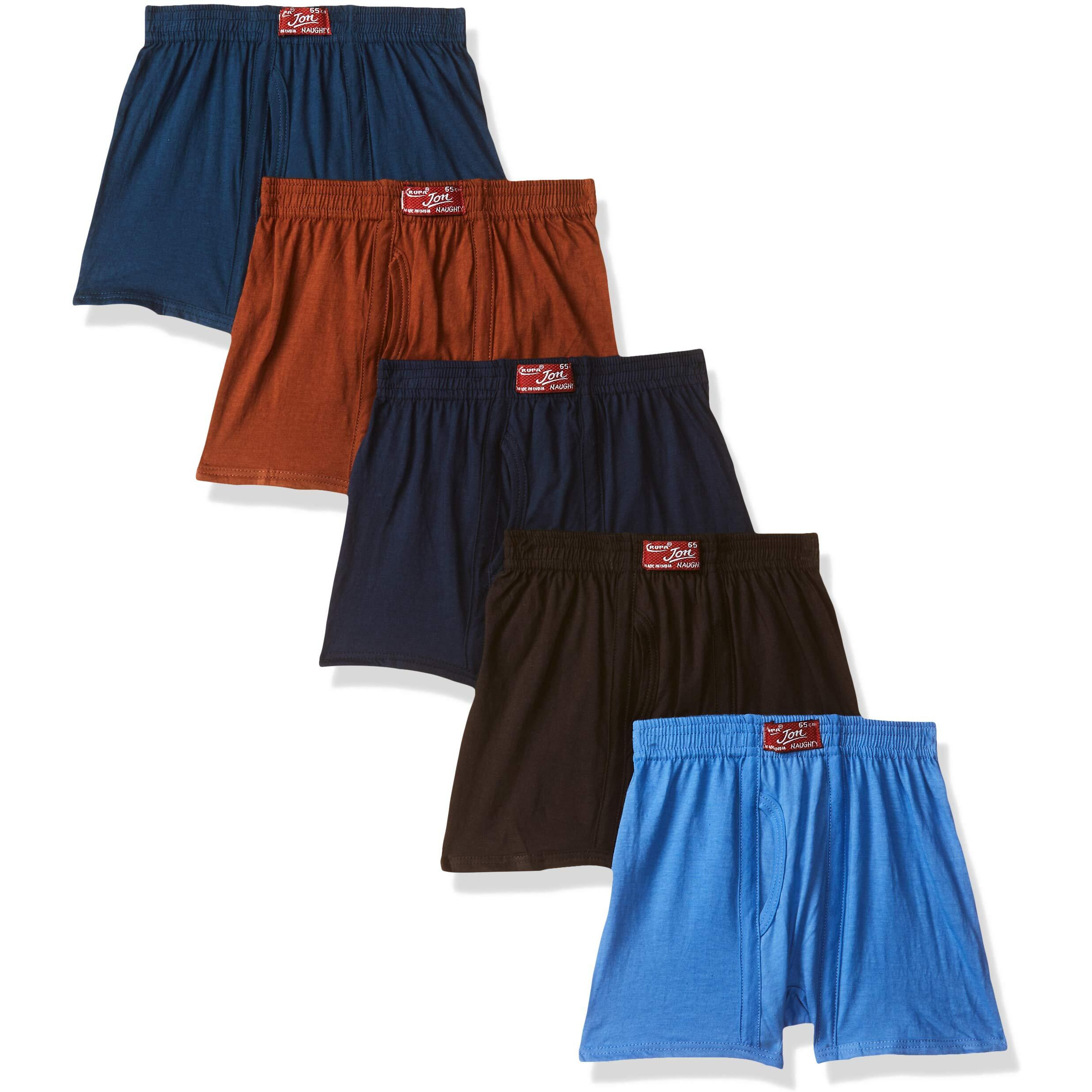Rupa Jon Trunk For Boys, 100% Cotton Material, Ultra Soft Waistband, Solid Pattern, Regular Fit, Pack Of 5 Assorted