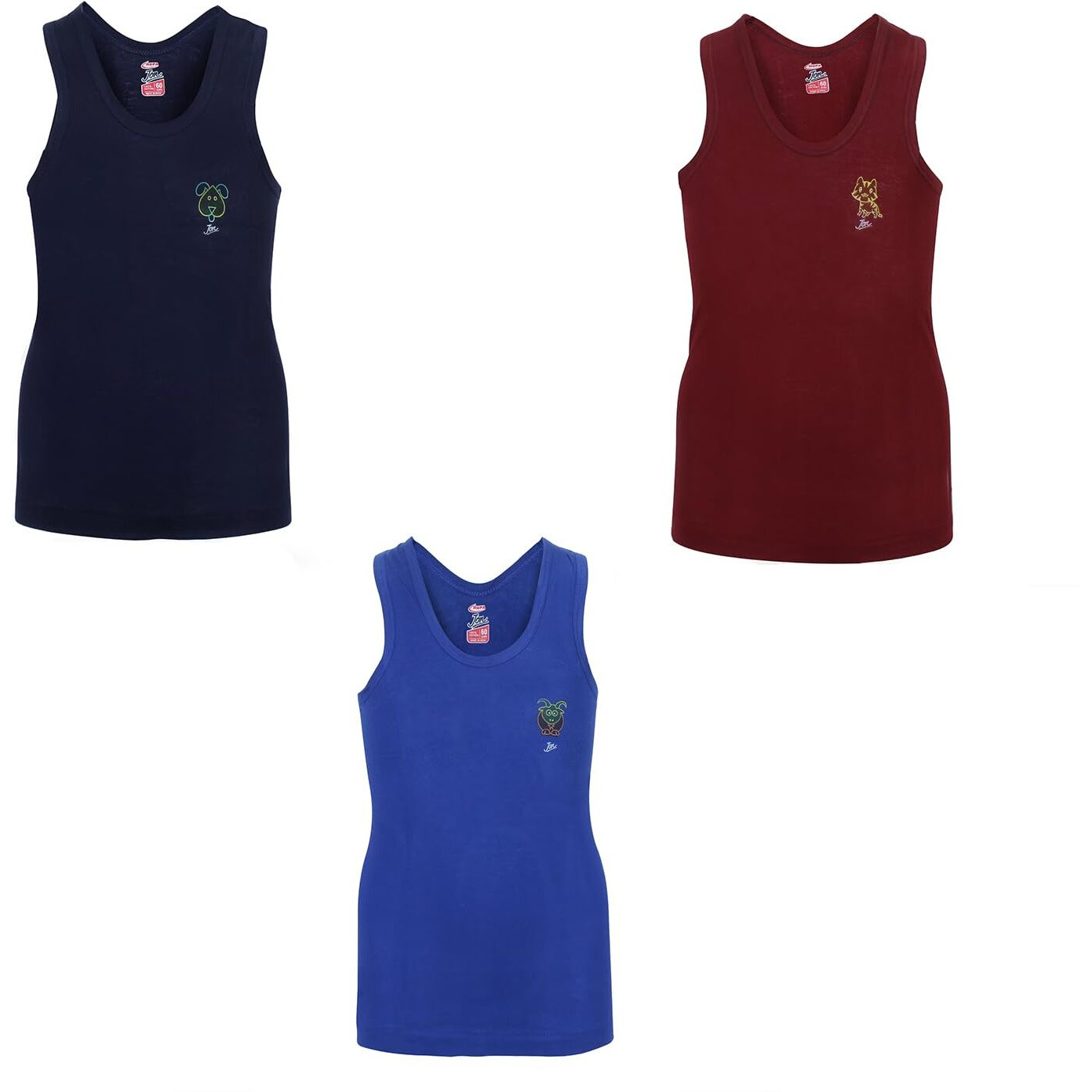 Rupa Jon Sleeveless Vest For Boys, 100% Cotton Material, Round Neck, Pack Of 3