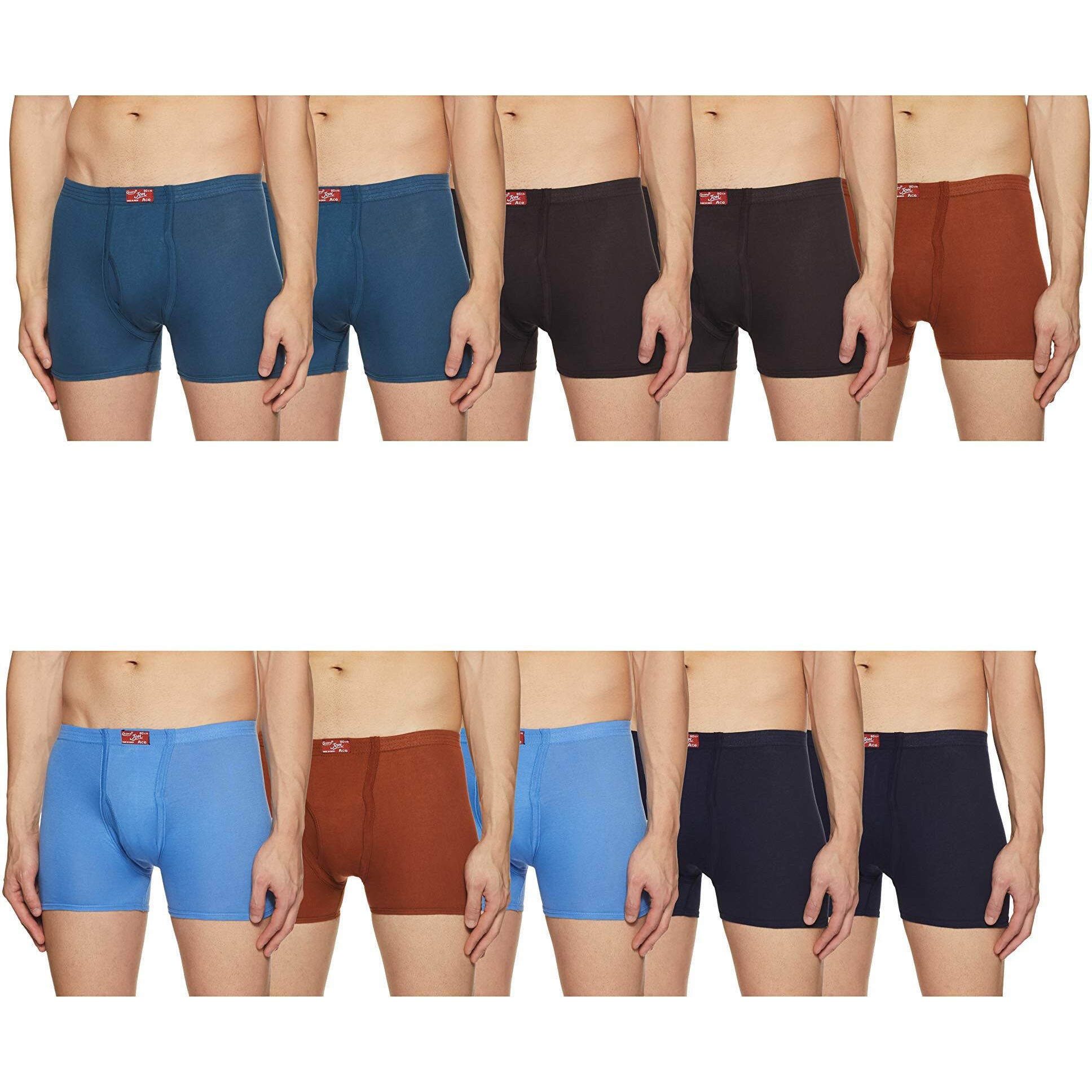 Jon Plain Men Drawer, 100% Cotton, Inner Elastic, Breathable Fabric, Pack Of 10 Assorted-Color And Print May Vary