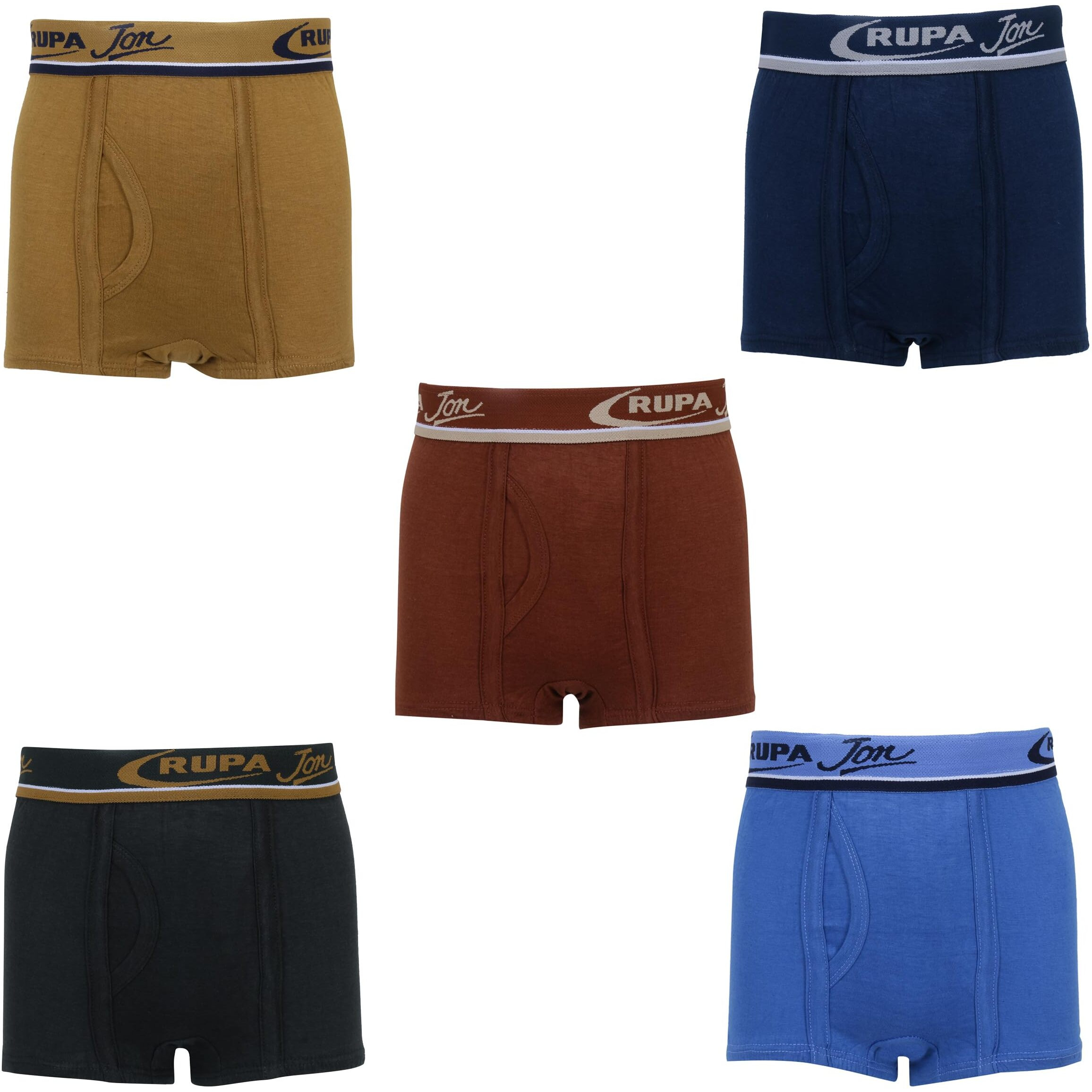 Rupa Jon Plain Trunk For Boys, 100% Cotton Material, Outer Elastic, Pack Of 5 Assorted