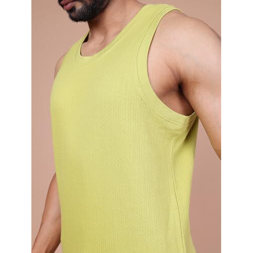 Colors Men Jacquard Sleeveless T-Shirt - 100% Cotton, Breathable, Super Stretch, Anti-Fungal Dye Vest. Pack Of 1