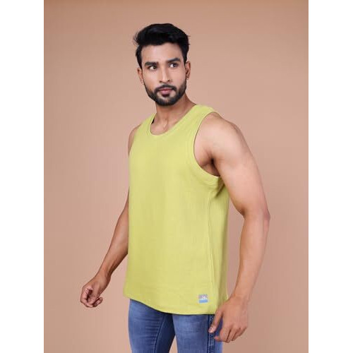 Colors Men Jacquard Sleeveless T-Shirt - 100% Cotton, Breathable, Super Stretch, Anti-Fungal Dye Vest. Pack Of 1