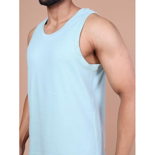 Colors Men Jacquard Sleeveless T-Shirt - 100% Cotton, Breathable, Super Stretch, Anti-Fungal Dye Vest. Pack Of 1