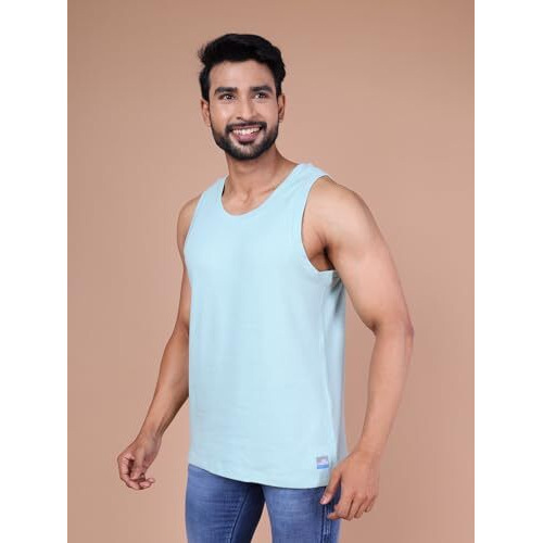 Colors Men Jacquard Sleeveless T-Shirt - 100% Cotton, Breathable, Super Stretch, Anti-Fungal Dye Vest. Pack Of 1