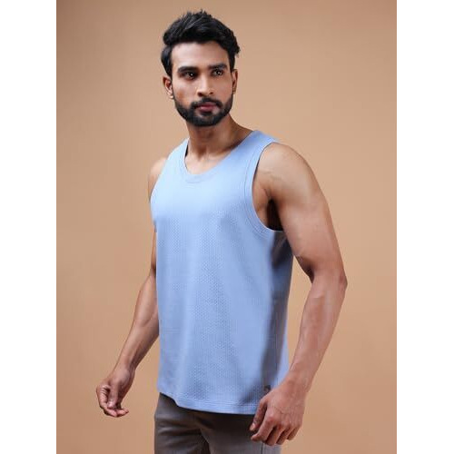 Colors Men Jacquard Sleeveless T-Shirt - 100% Cotton, Breathable, Super Stretch, Anti-Fungal Dye Vest. Pack Of 1