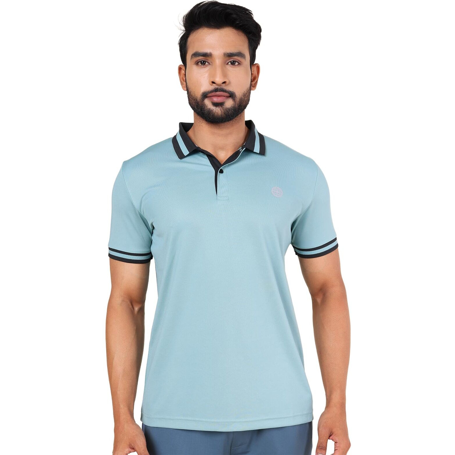 Rupa Colors Mens Playsure Dry Fit Activewear Polo T-Shirt | 100% Polyester Fabric | Dual Color | Contrast Collar | Reflective Logo | Regular Fit Mineral Green